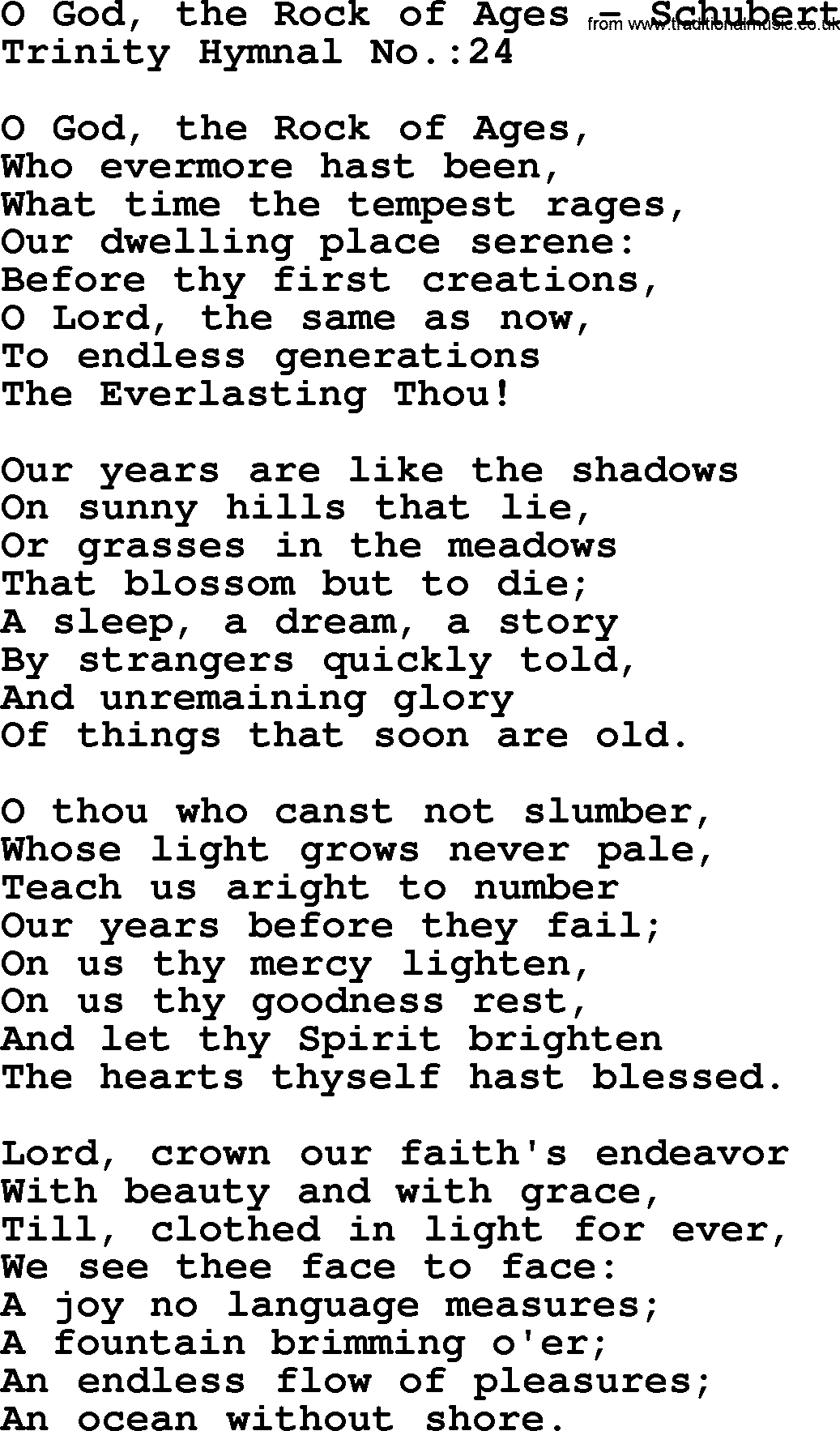 Trinity Hymnal Hymn: O God, The Rock Of Ages--Schubert, lyrics with midi music