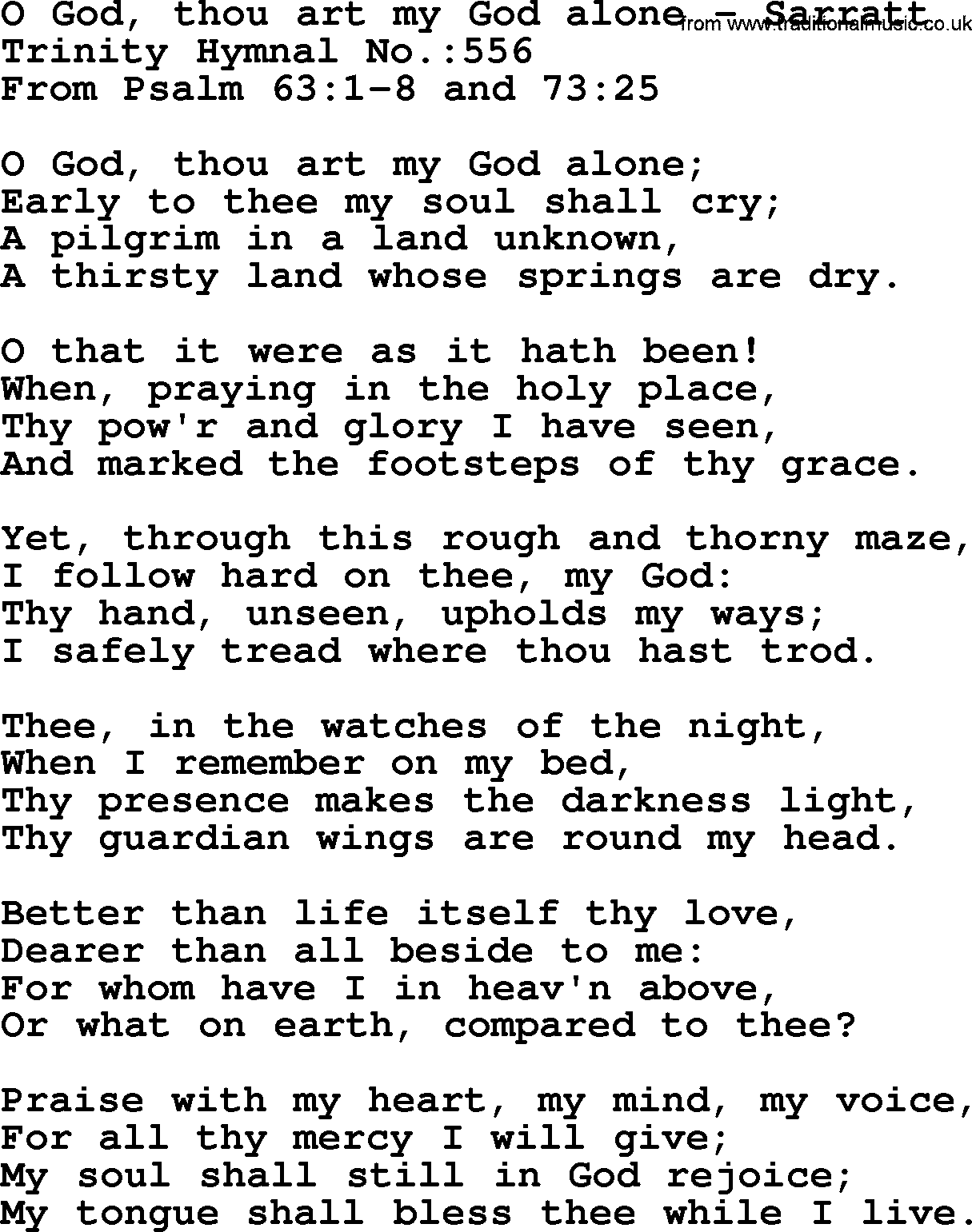 Trinity Hymnal Hymn: O God, Thou Art My God Alone--Sarratt, lyrics with midi music