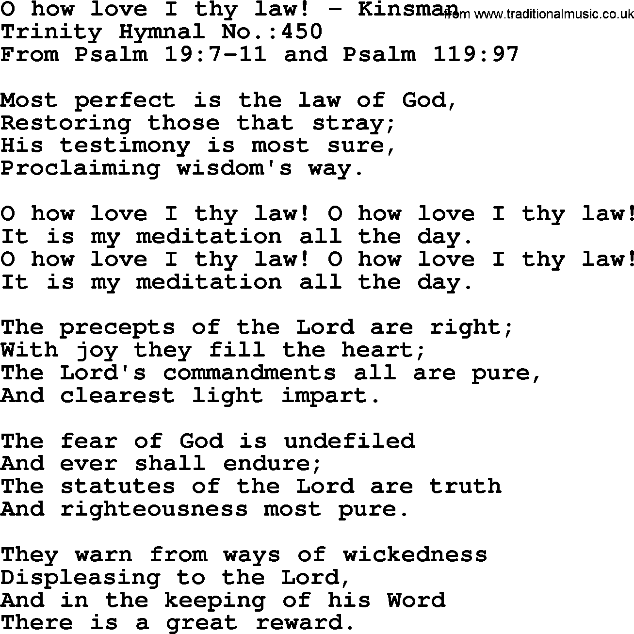Trinity Hymnal Hymn: O How Love I Thy Law!--Kinsman, lyrics with midi music