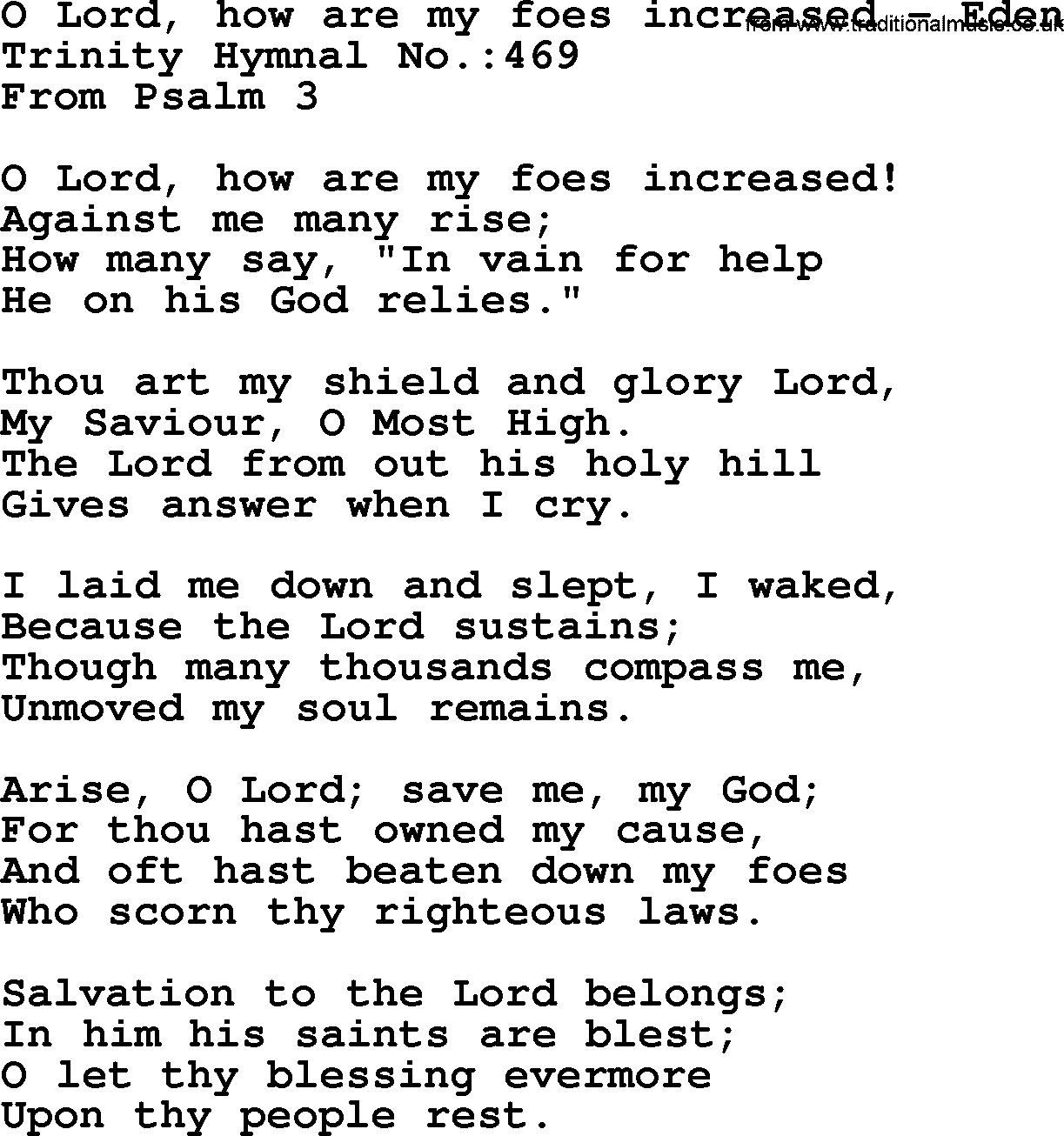 Trinity Hymnal Hymn: O Lord, How Are My Foes Increased--Eden, lyrics with midi music