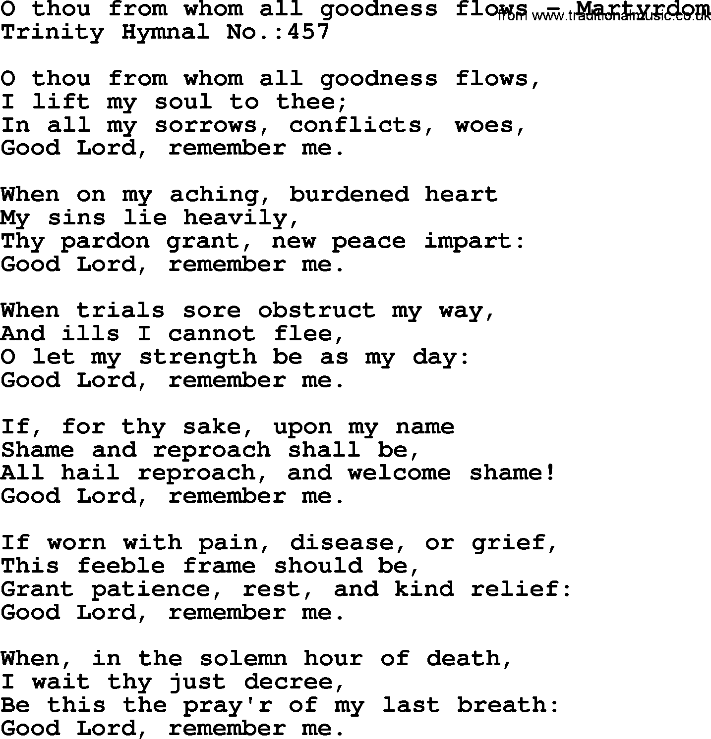 Trinity Hymnal Hymn: O Thou From Whom All Goodness Flows--Martyrdom, lyrics with midi music