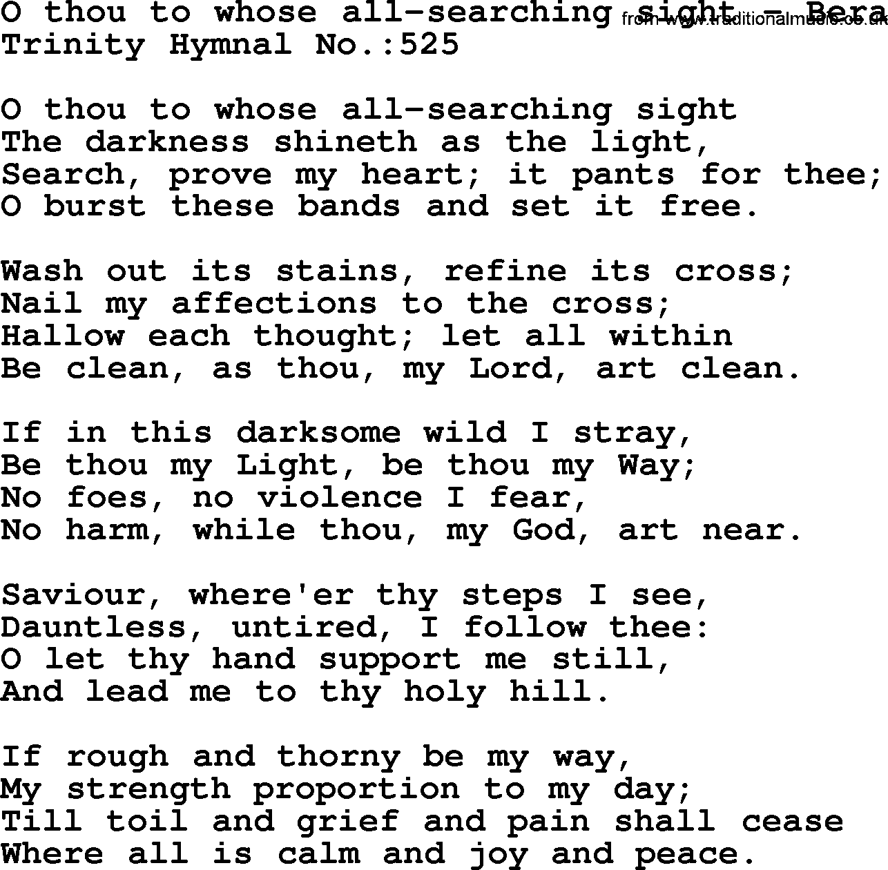 Trinity Hymnal Hymn: O Thou To Whose All-Searching Sight--Bera, lyrics with midi music