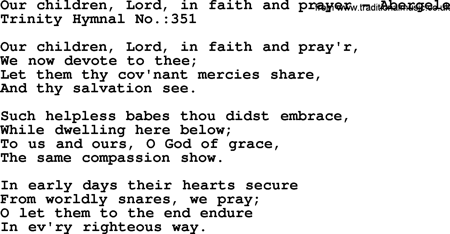 Trinity Hymnal Hymn: Our Children, Lord, In Faith And Prayer--Abergele, lyrics with midi music