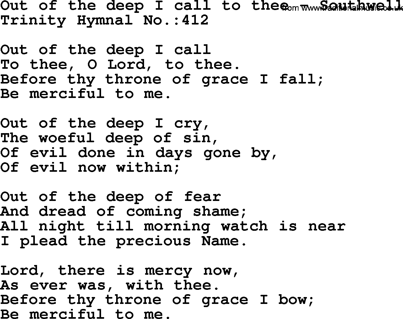 Trinity Hymnal Hymn: Out Of The Deep I Call To Thee--Southwell, lyrics with midi music
