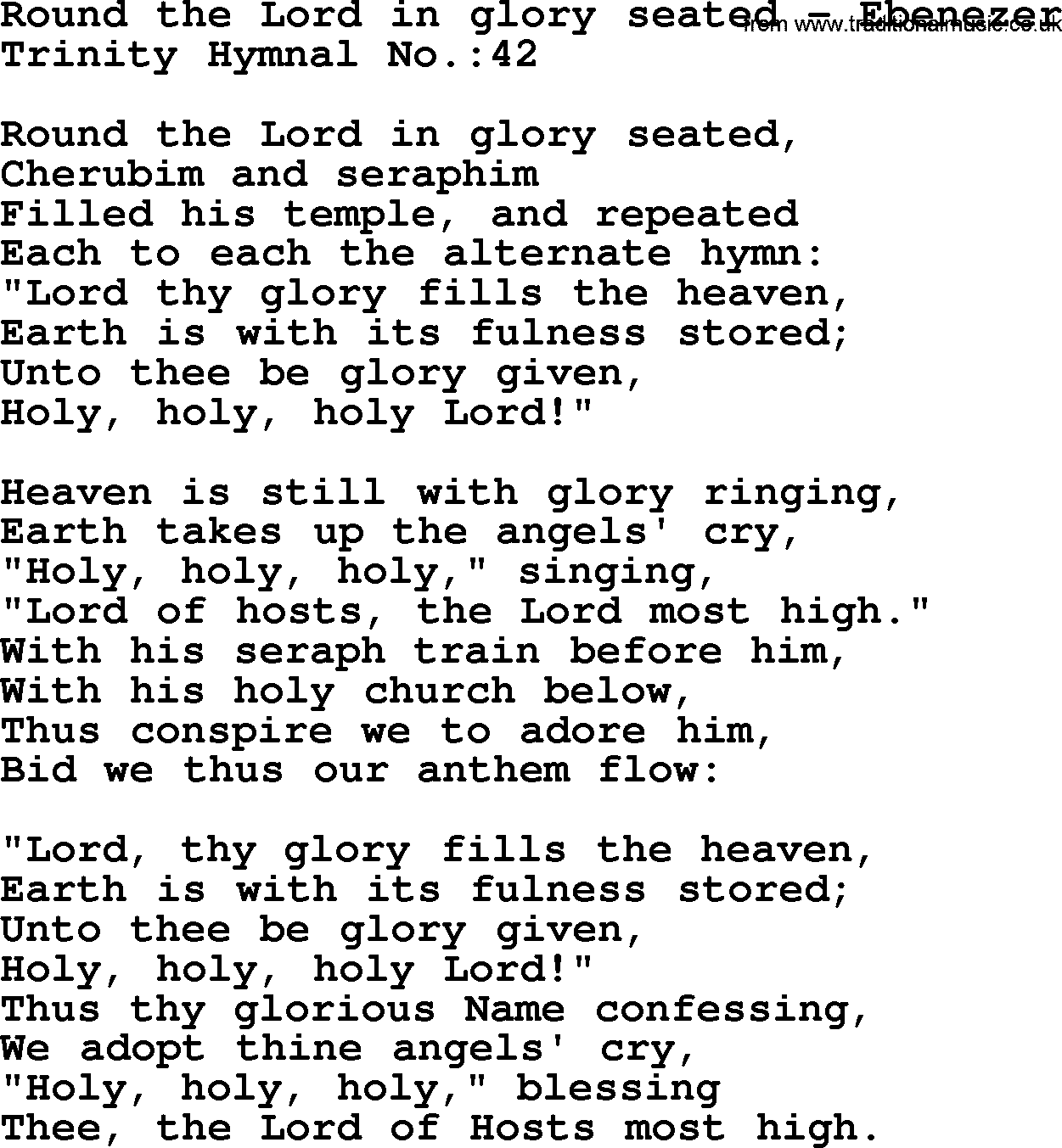 Trinity Hymnal Hymn: Round The Lord In Glory Seated--Ebenezer, lyrics with midi music