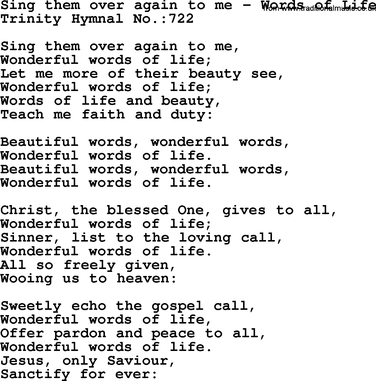 Trinity Hymnal Hymn: Sing Them Over Again To Me--Words Of Life, lyrics with midi music