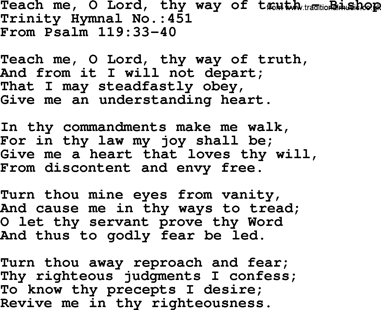 Trinity Hymnal Hymn: Teach Me, O Lord, Thy Way Of Truth--Bishop, lyrics with midi music