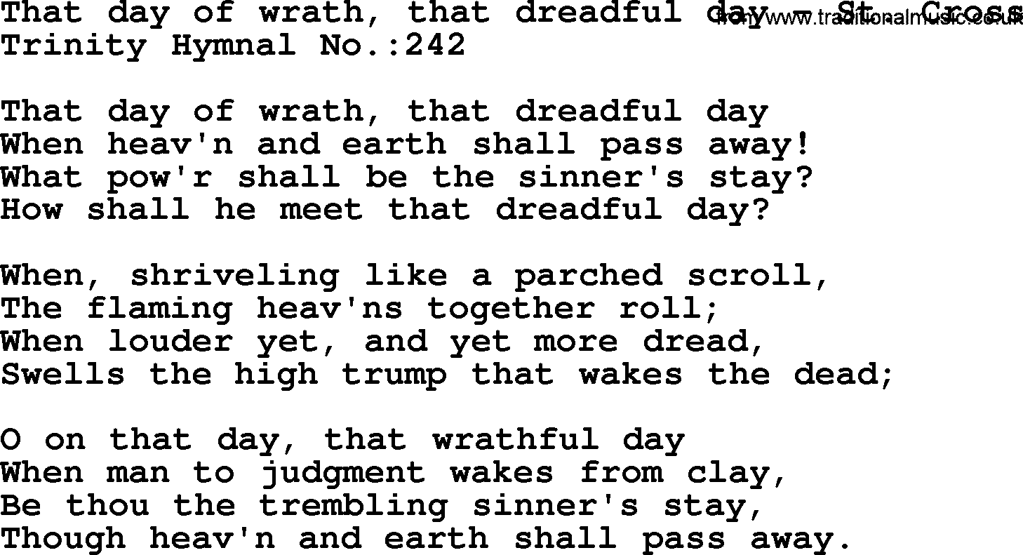 Trinity Hymnal Hymn: That Day Of Wrath, That Dreadful Day--St. Cross, lyrics with midi music