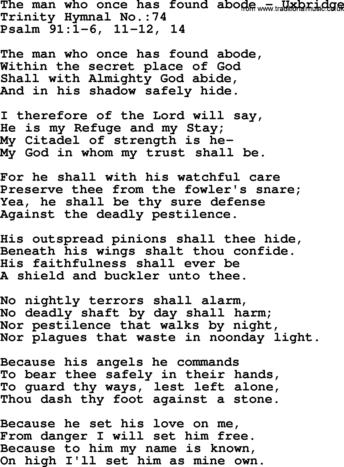 Trinity Hymnal Hymn: The Man Who Once Has Found Abode--Uxbridge, lyrics with midi music