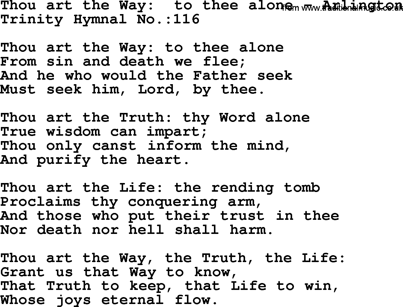 Trinity Hymnal Hymn: Thou Art The Way To Thee Alone--Arlington, lyrics with midi music
