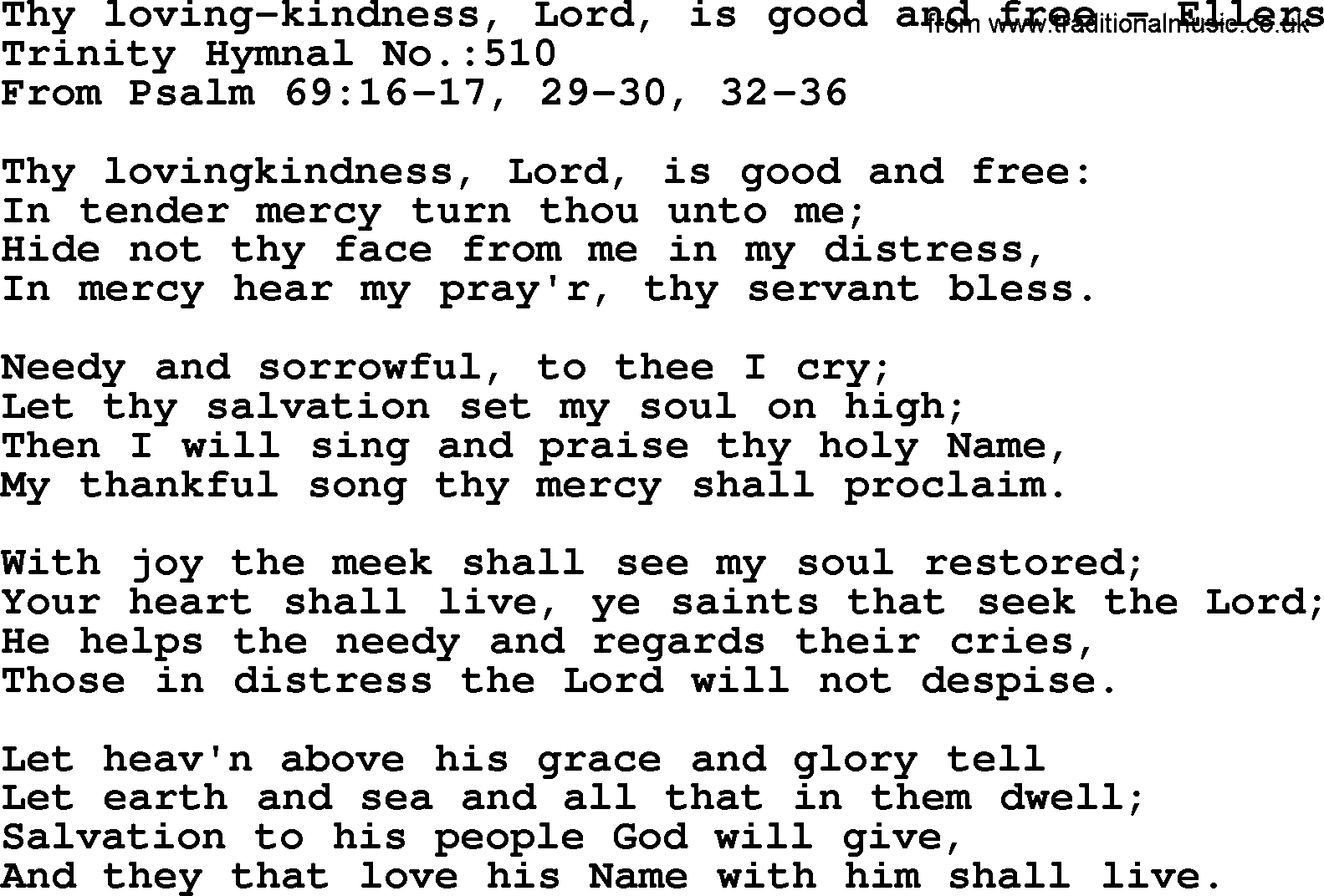 Trinity Hymnal Hymn: Thy Loving-Kindness, Lord, Is Good And Free--Ellers, lyrics with midi music