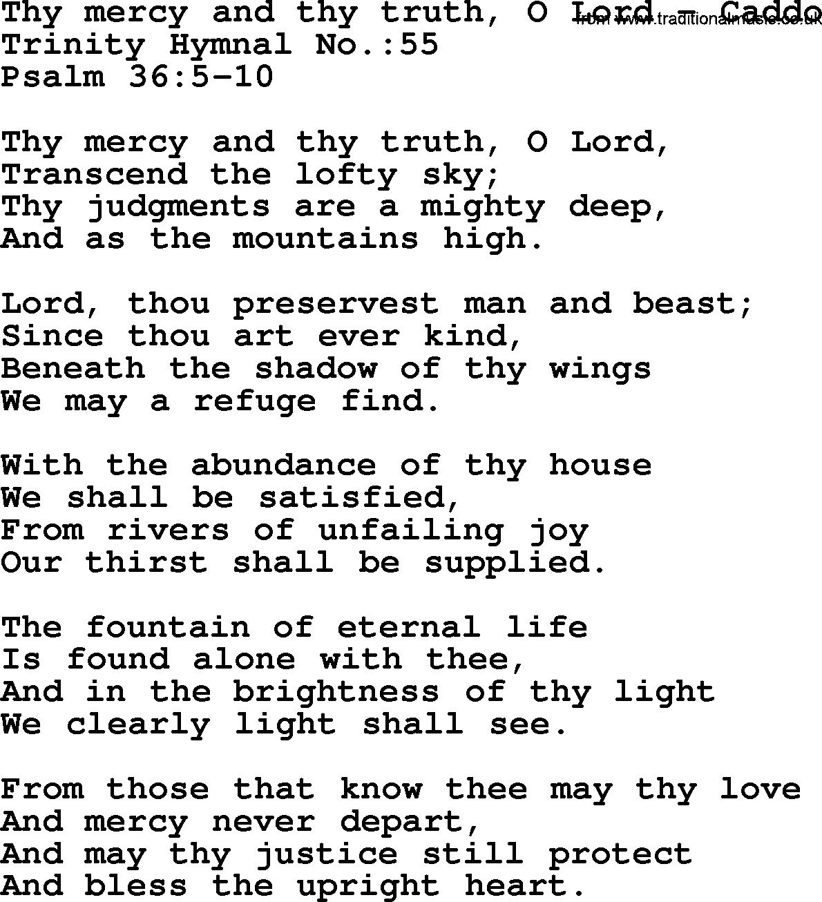 Trinity Hymnal Hymn: Thy Mercy And Thy Truth, O Lord--Caddo, lyrics with midi music