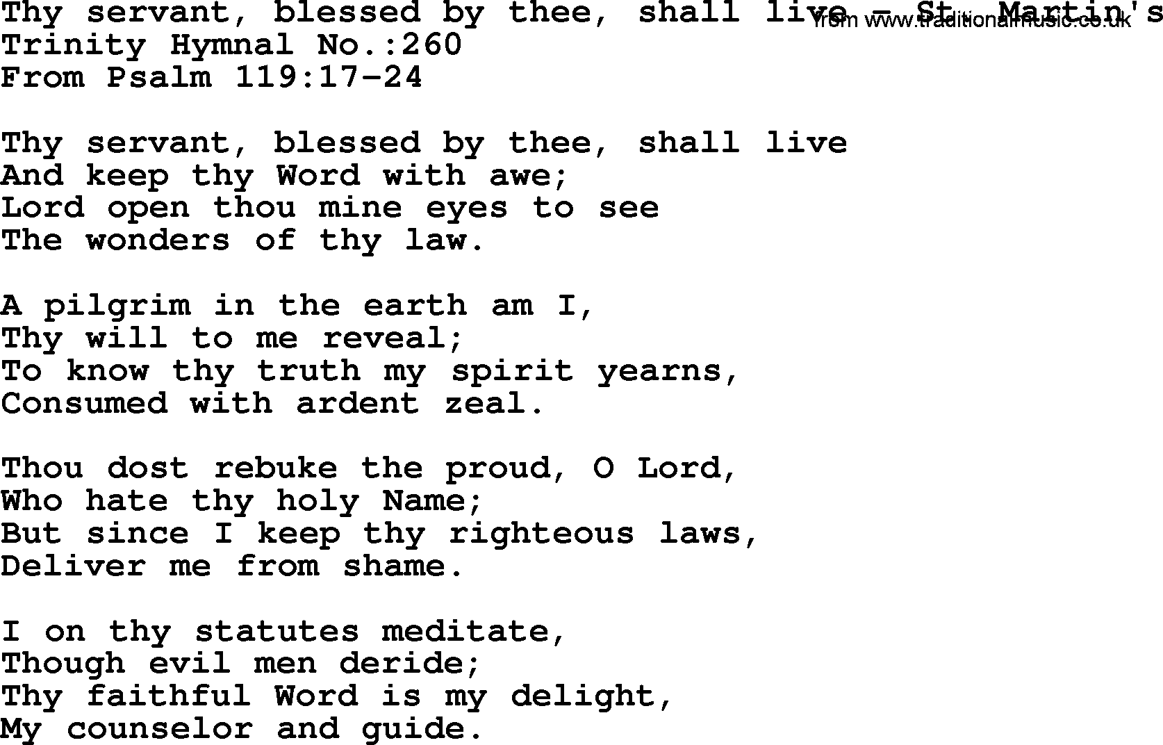 Trinity Hymnal Hymn: Thy Servant, Blessed By Thee, Shall Live--St. Martin's, lyrics with midi music