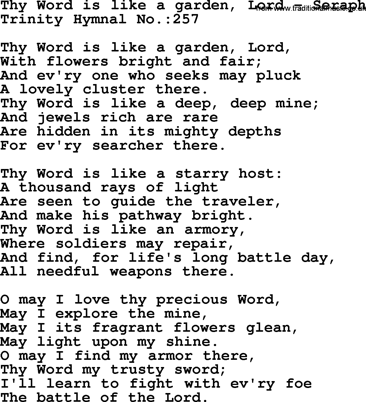 Trinity Hymnal Hymn: Thy Word Is Like A Garden, Lord--Seraph, lyrics with midi music