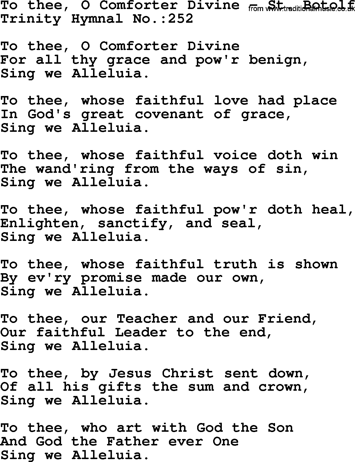 Trinity Hymnal Hymn: To Thee, O Comforter Divine--St. Botolf, lyrics with midi music