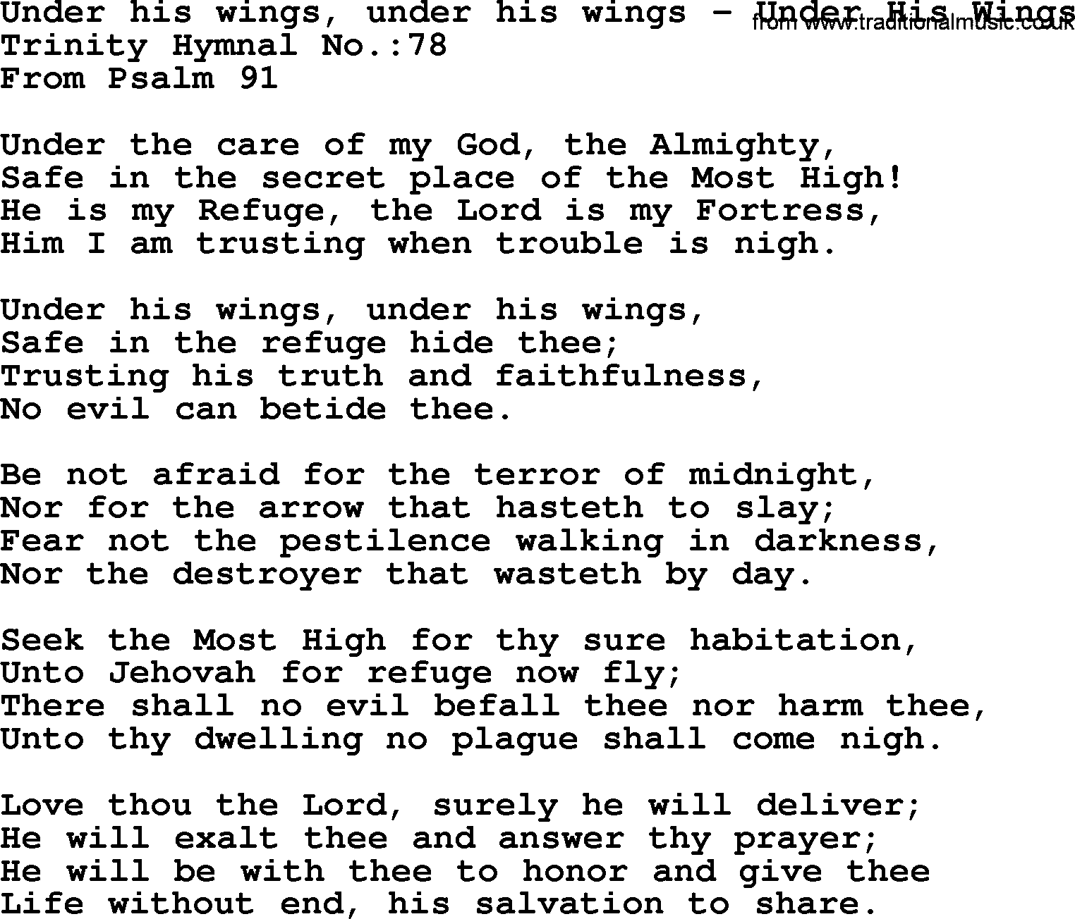 Trinity Hymnal Hymn: Under His Wings, Under His Wings--Under His Wings, lyrics with midi music