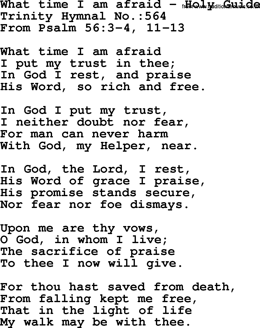 Trinity Hymnal Hymn: What Time I Am Afraid--Holy Guide, lyrics with midi music