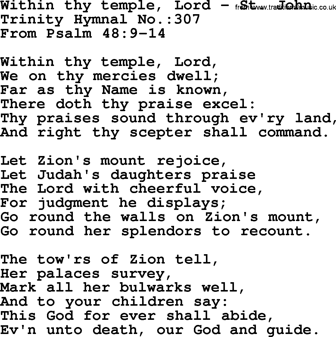 Trinity Hymnal Hymn: Within Thy Temple, Lord--St. John, lyrics with midi music