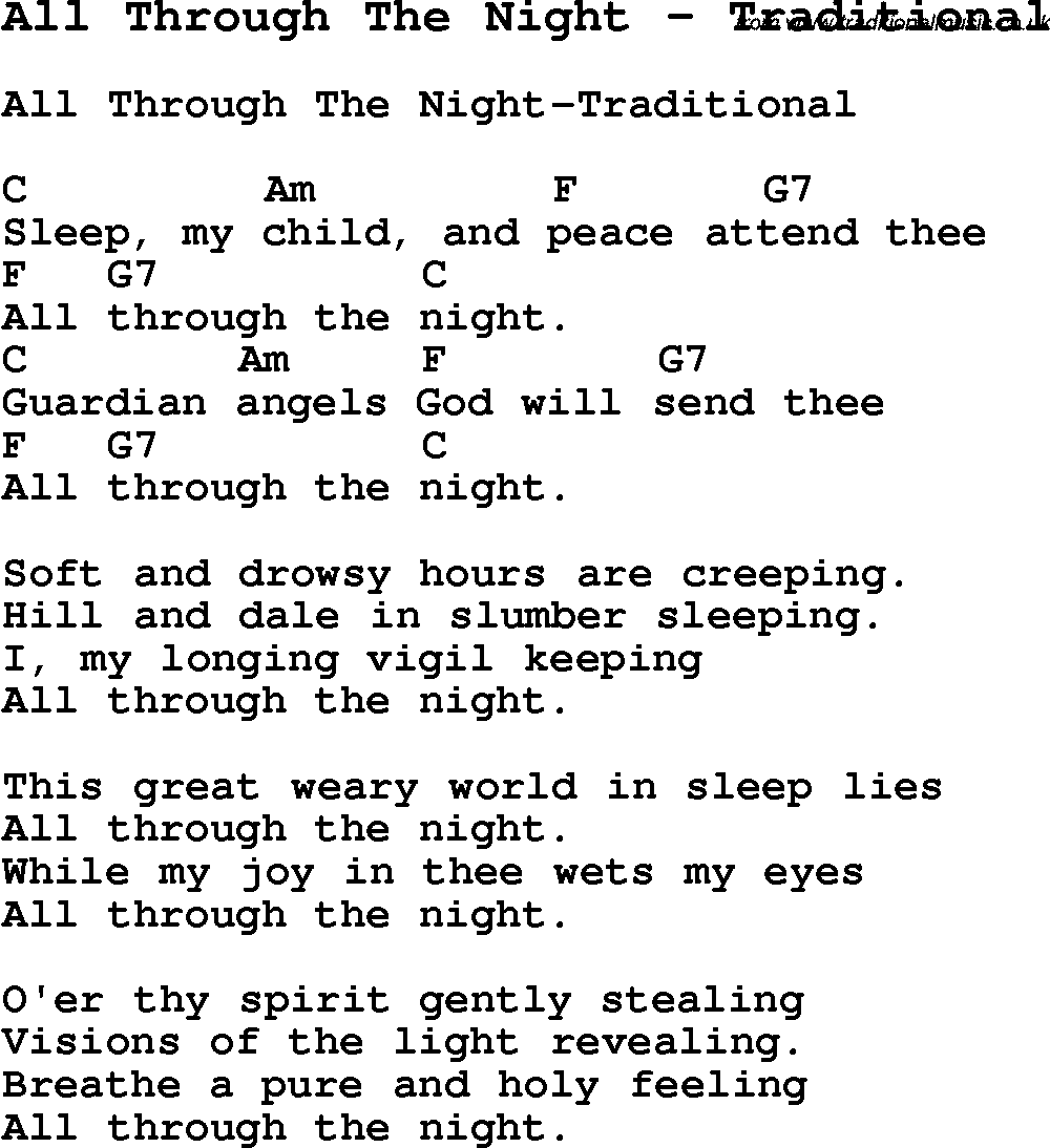 Song All Through The Night by Traditional, with lyrics for vocal performance and accompaniment chords for Ukulele, Guitar Banjo etc.