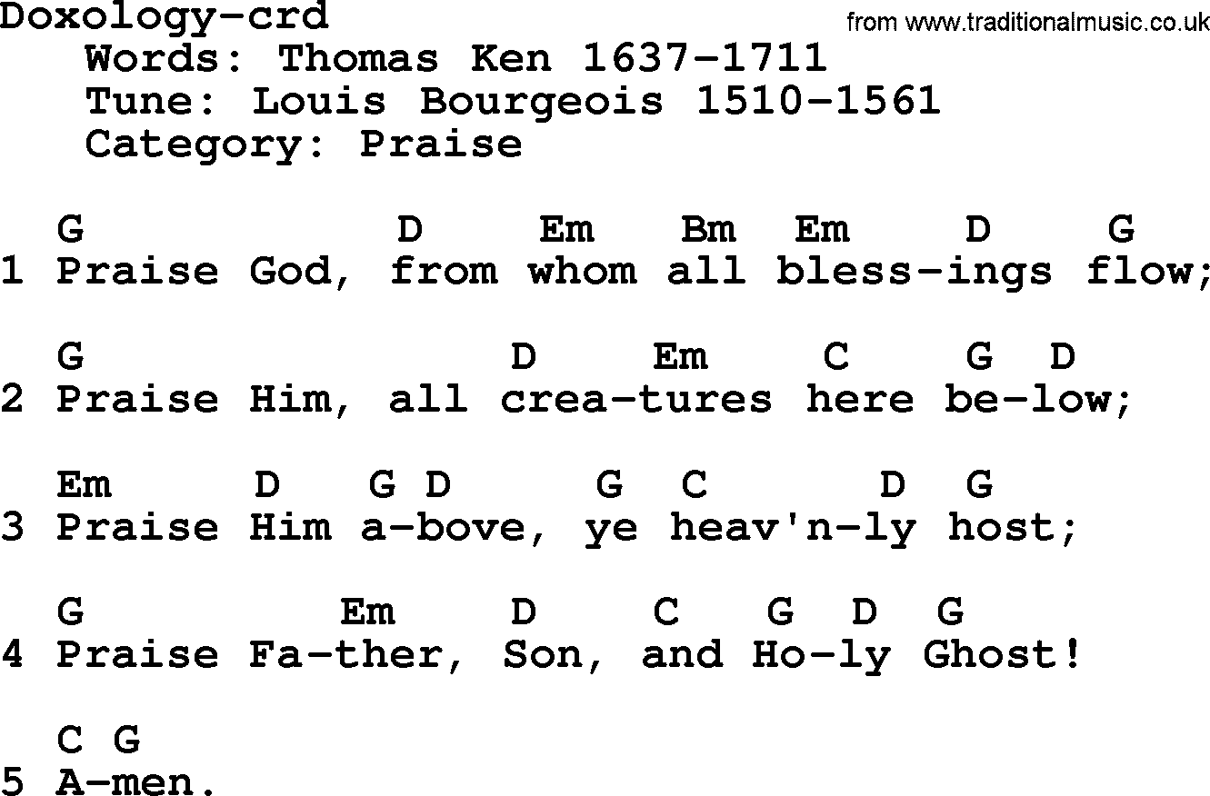 Most Popular Christian Wedding Hymns, Hymn: Doxology lyrics, chords and PDF