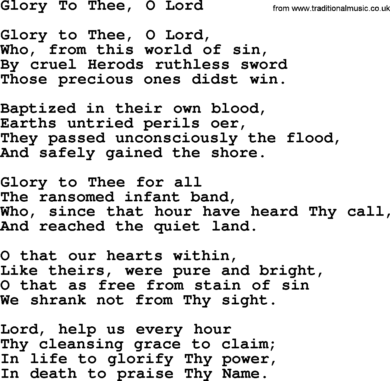 Most Popular Christian Wedding Hymns, Hymn: Glory To Thee, O Lord, lyrics and PDF