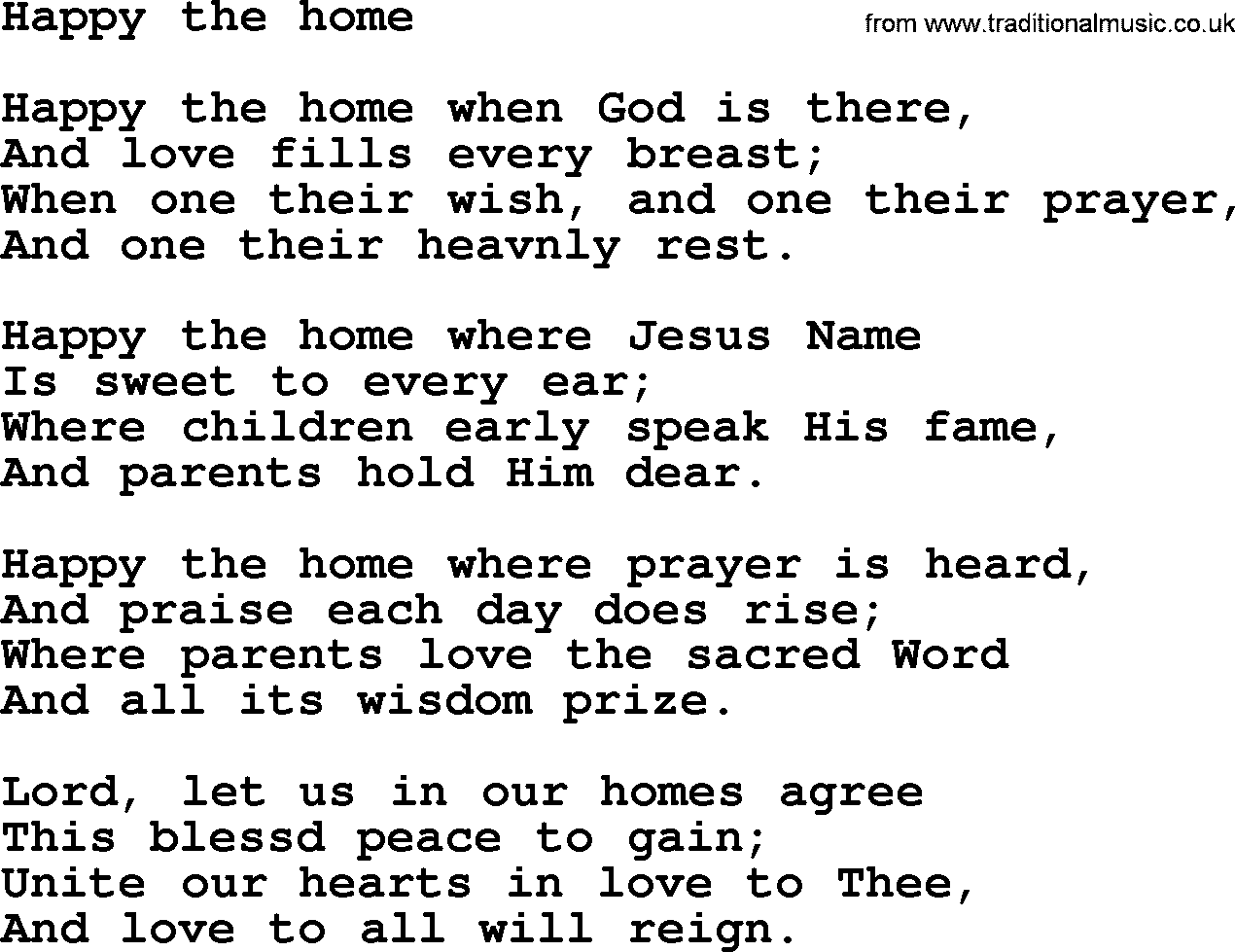 Most Popular Christian Wedding Hymns, Hymn: Happy The Home, lyrics and PDF
