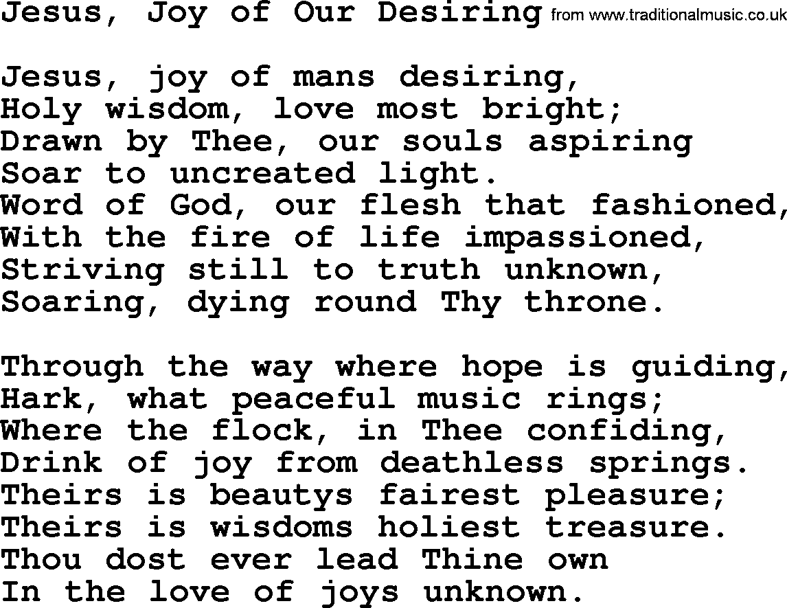 Most Popular Christian Wedding Hymns, Hymn: Jesus, Joy Of Our Desiring, lyrics and PDF