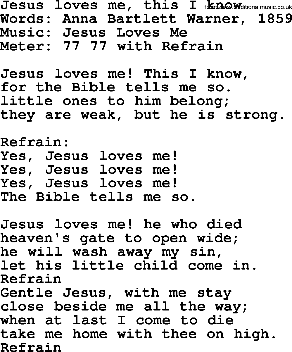 Most Popular Christian Wedding Hymns, Hymn: Jesus Loves Me, This I Know, lyrics and PDF