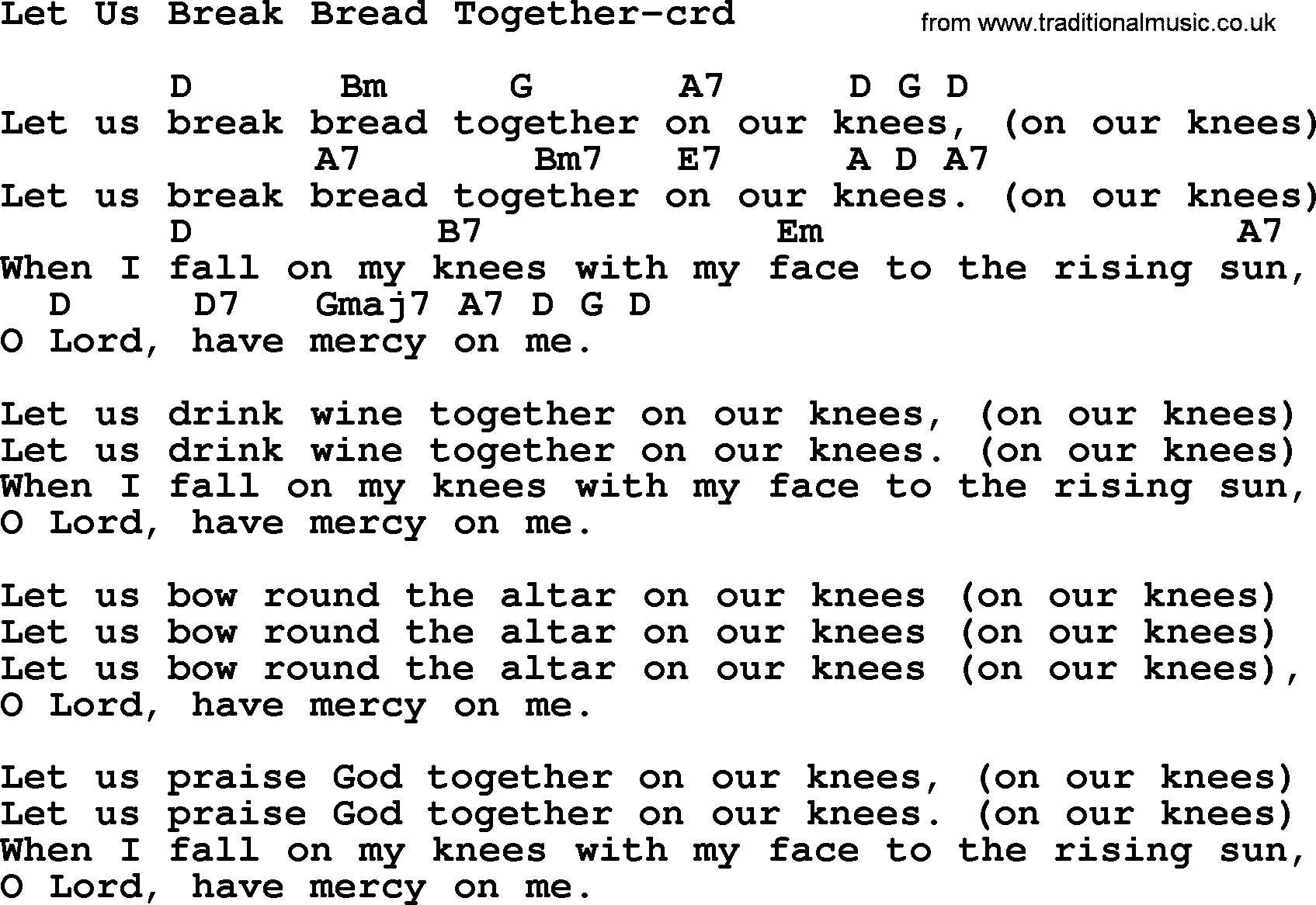 Most Popular Christian Wedding Hymns, Hymn: Let Us Break Bread Together lyrics, chords and PDF