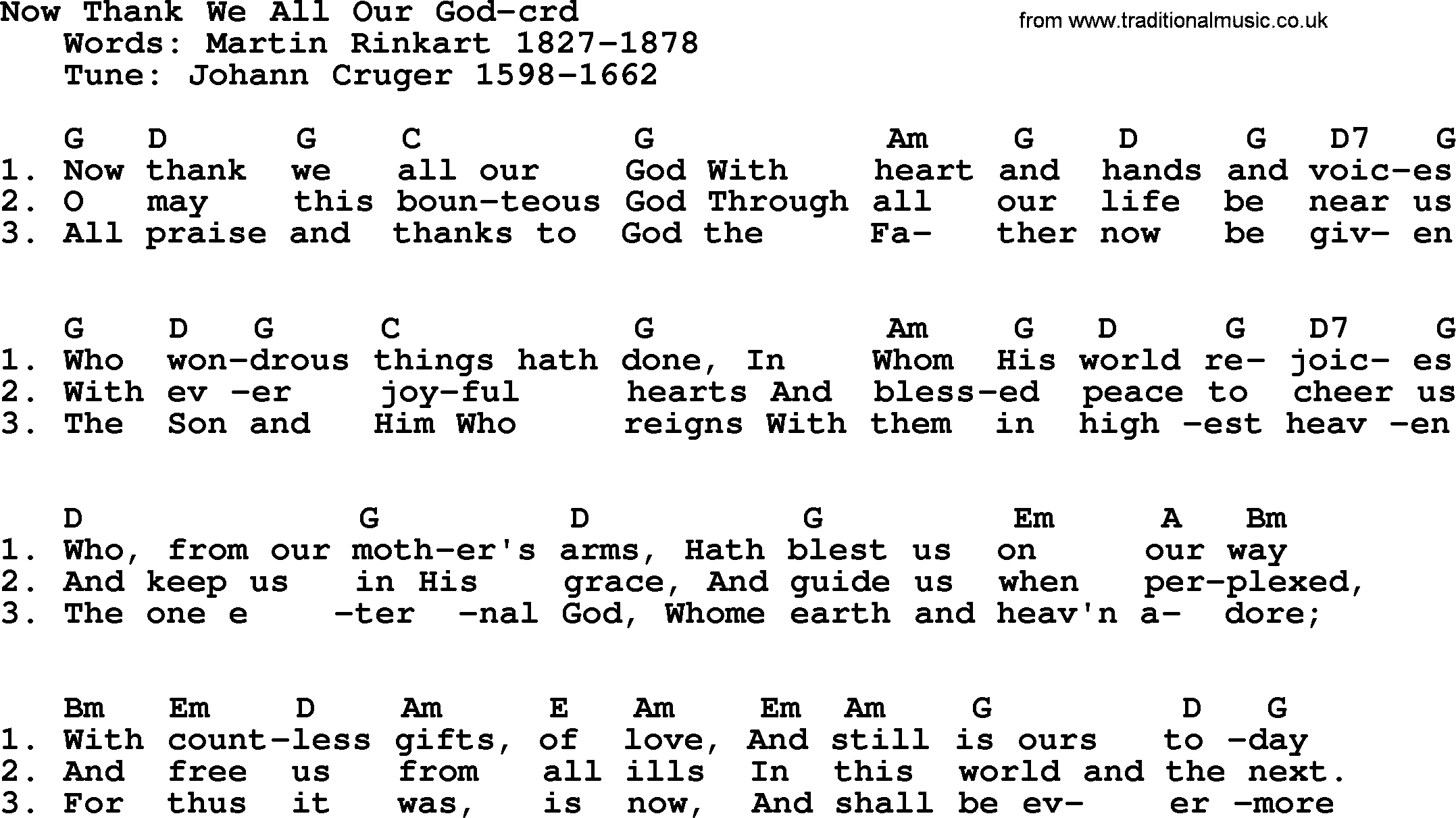 Most Popular Christian Wedding Hymns, Hymn: Now Thank We All Our God lyrics, chords and PDF