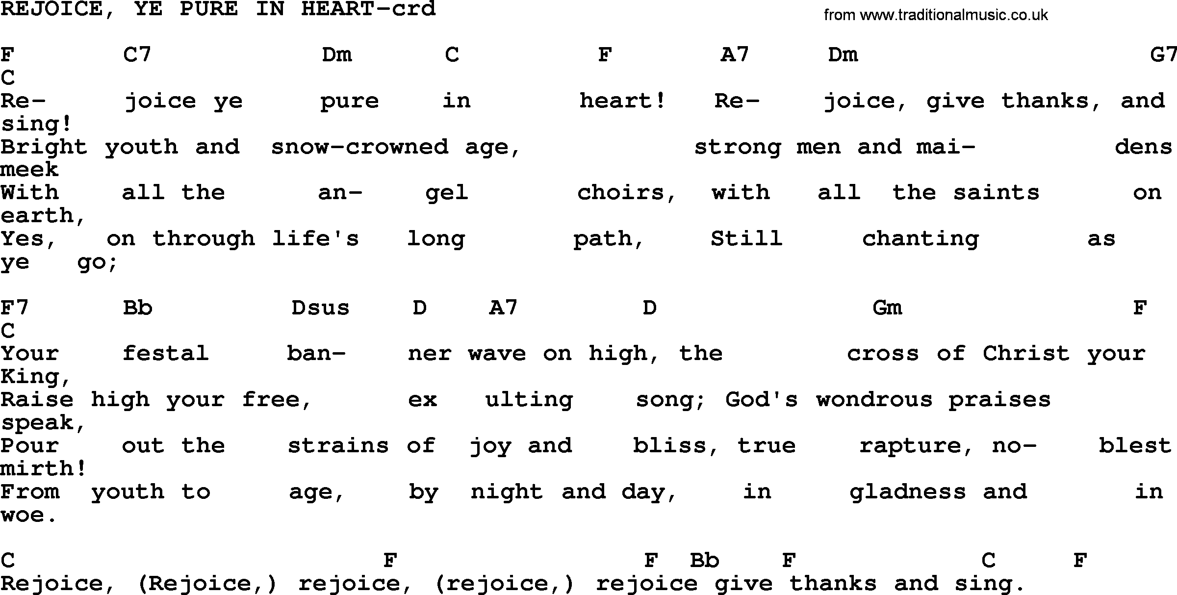 Most Popular Christian Wedding Hymns, Hymn: Rejoice, Ye Pure In Heart lyrics, chords and PDF