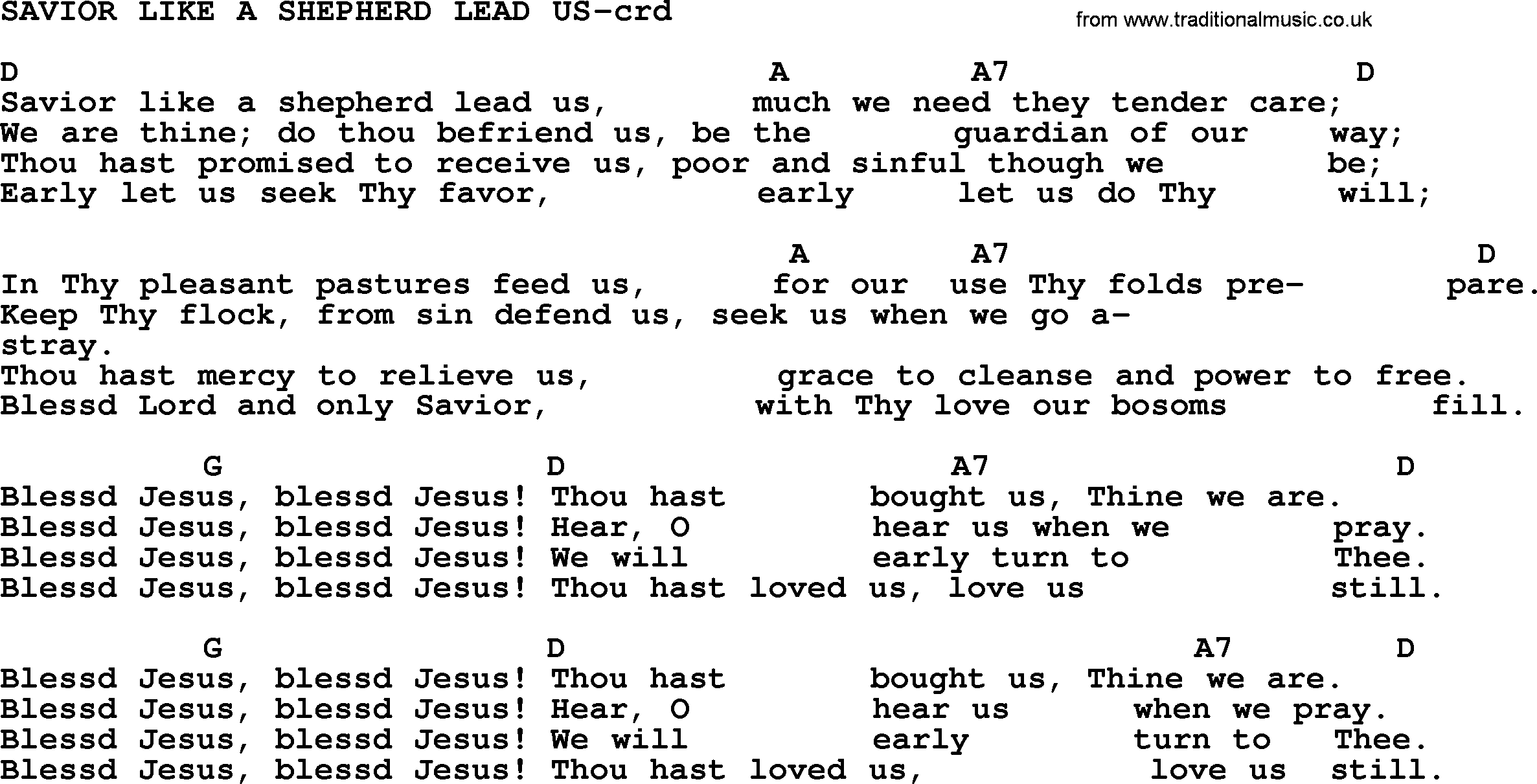 Most Popular Christian Wedding Hymns, Hymn: Savior Like A Shepherd Lead Us lyrics, chords and PDF