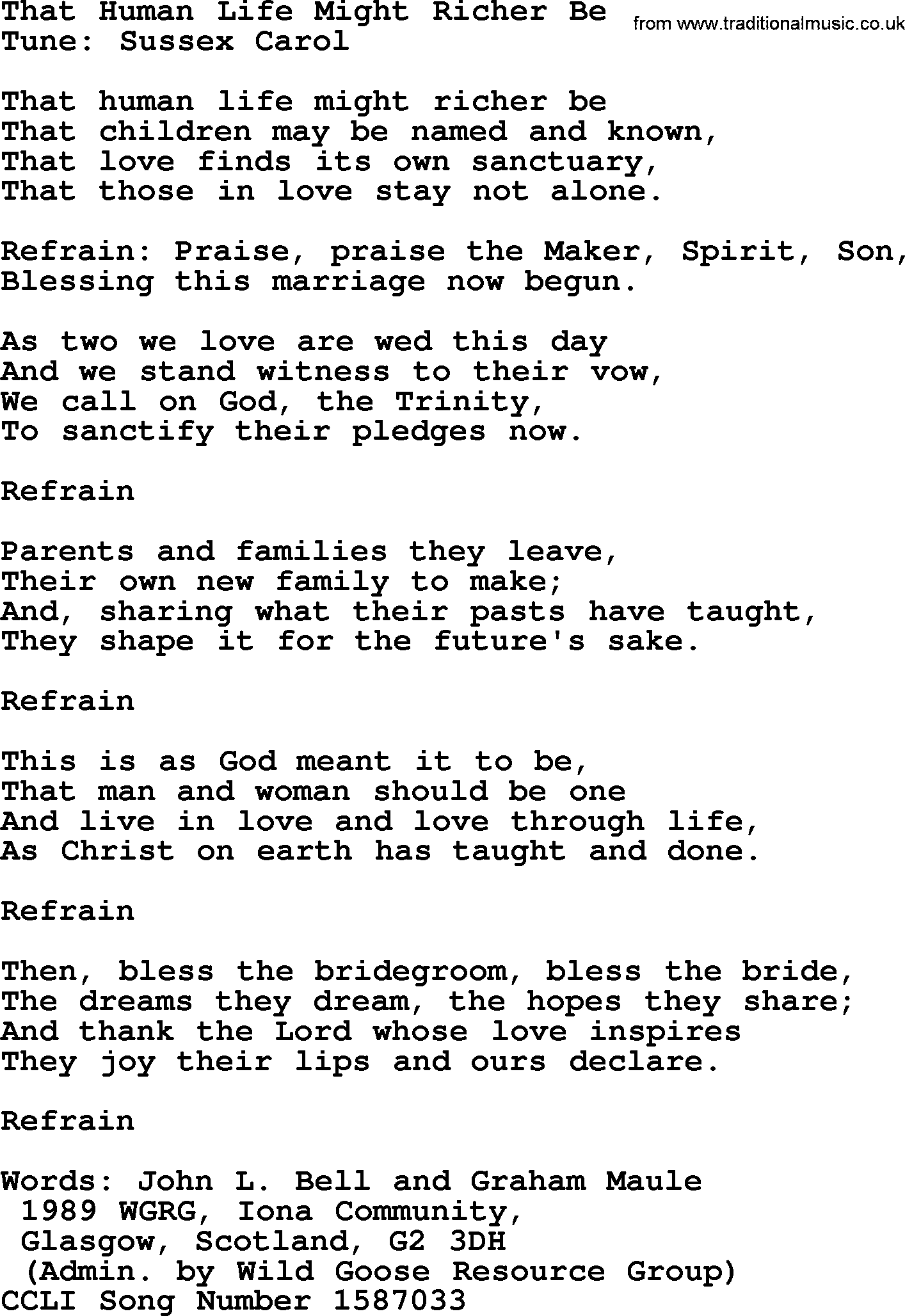 Most Popular Christian Wedding Hymns, Hymn: That Human Life Might Richer Be, lyrics and PDF