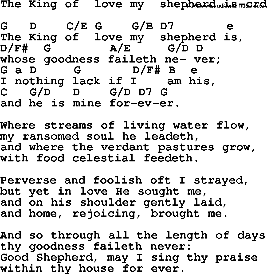 Most Popular Christian Wedding Hymns, Hymn: The King Of  Love My  Shepherd Is lyrics, chords and PDF