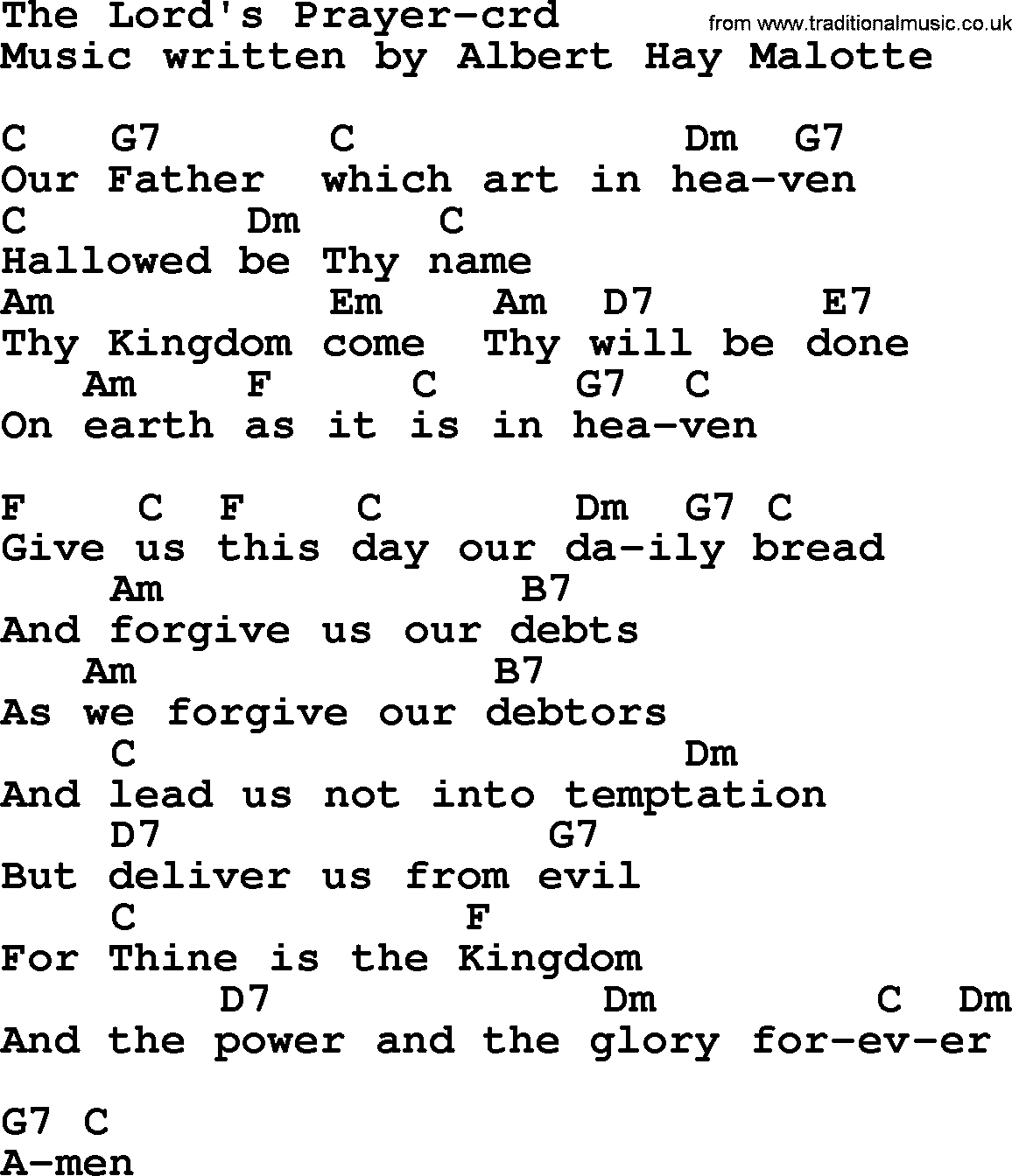 Most Popular Christian Wedding Hymns, Hymn: The Lord's Prayer lyrics, chords and PDF
