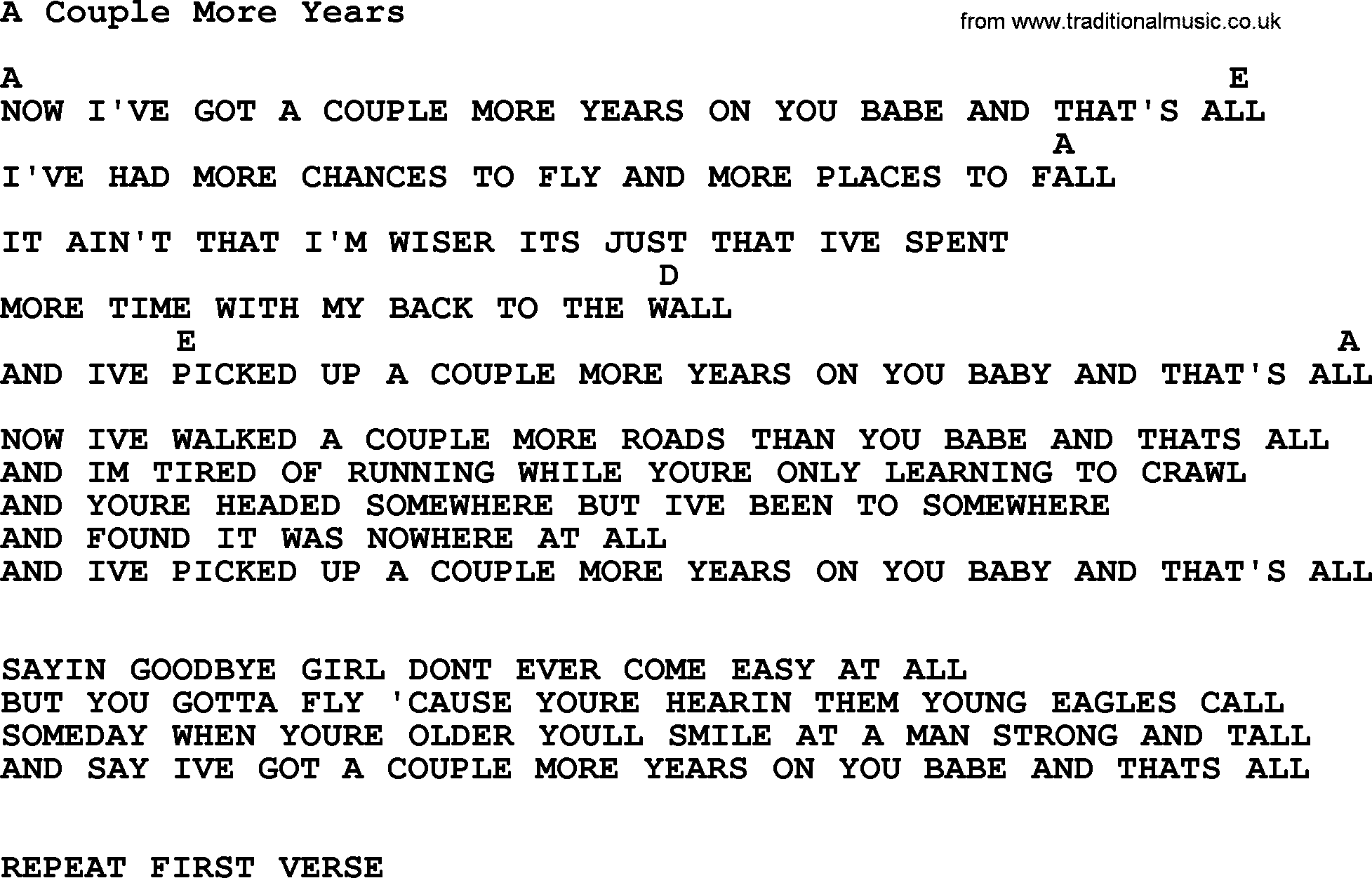 Willie Nelson song: A Couple More Years, lyrics and chords