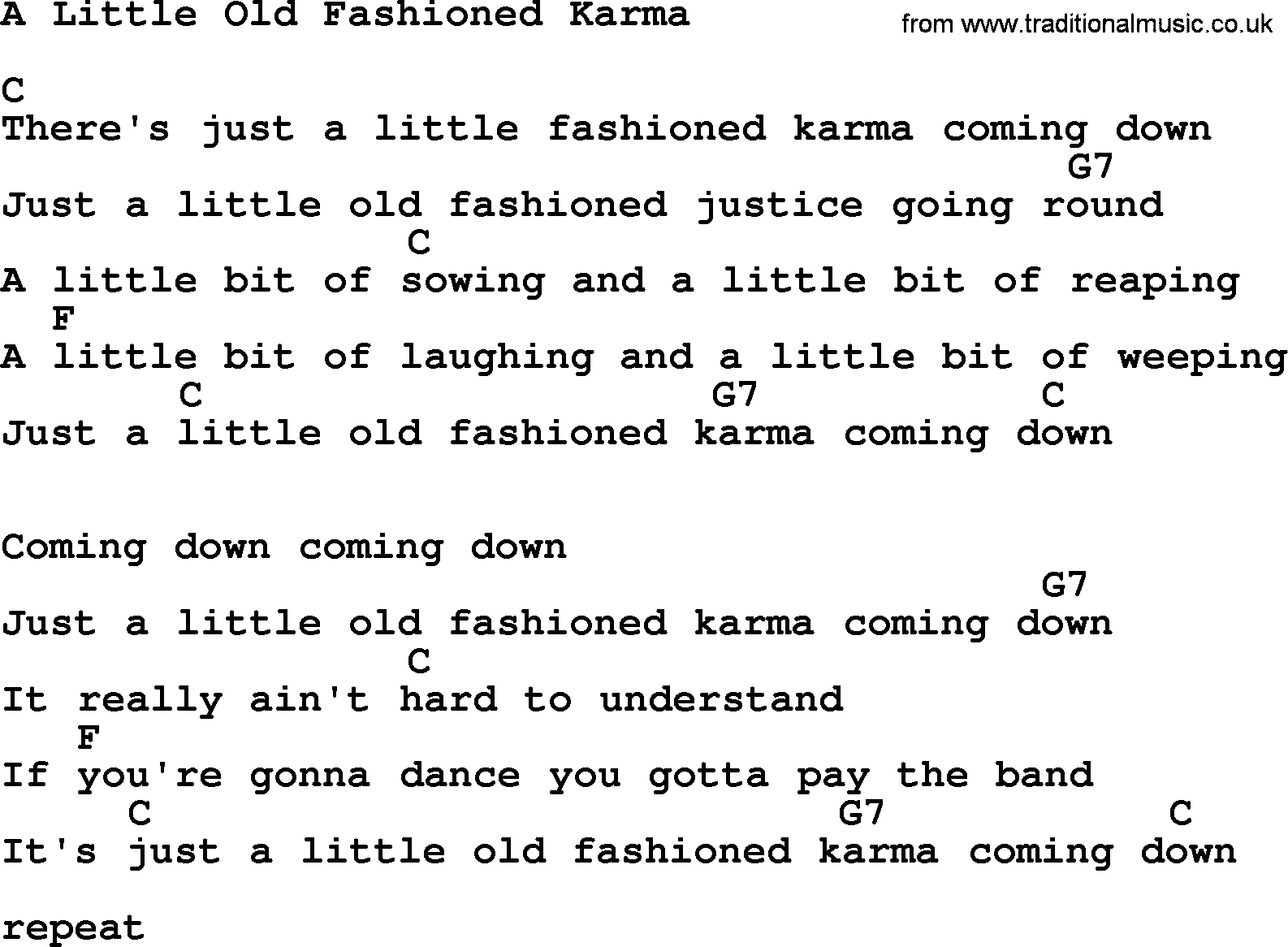 Willie Nelson song: A Little Old Fashioned Karma, lyrics and chords