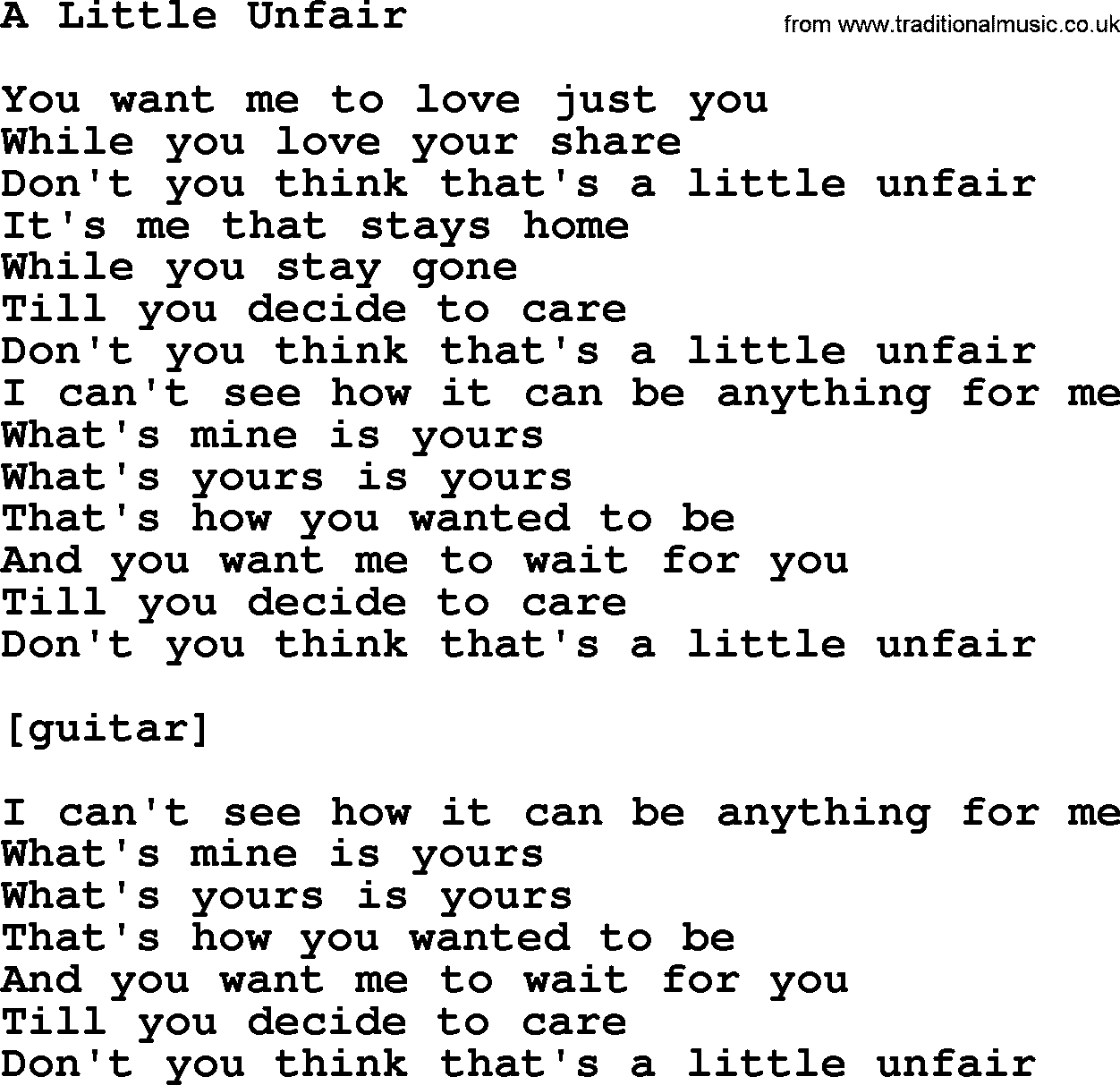 Willie Nelson song: A Little Unfair lyrics