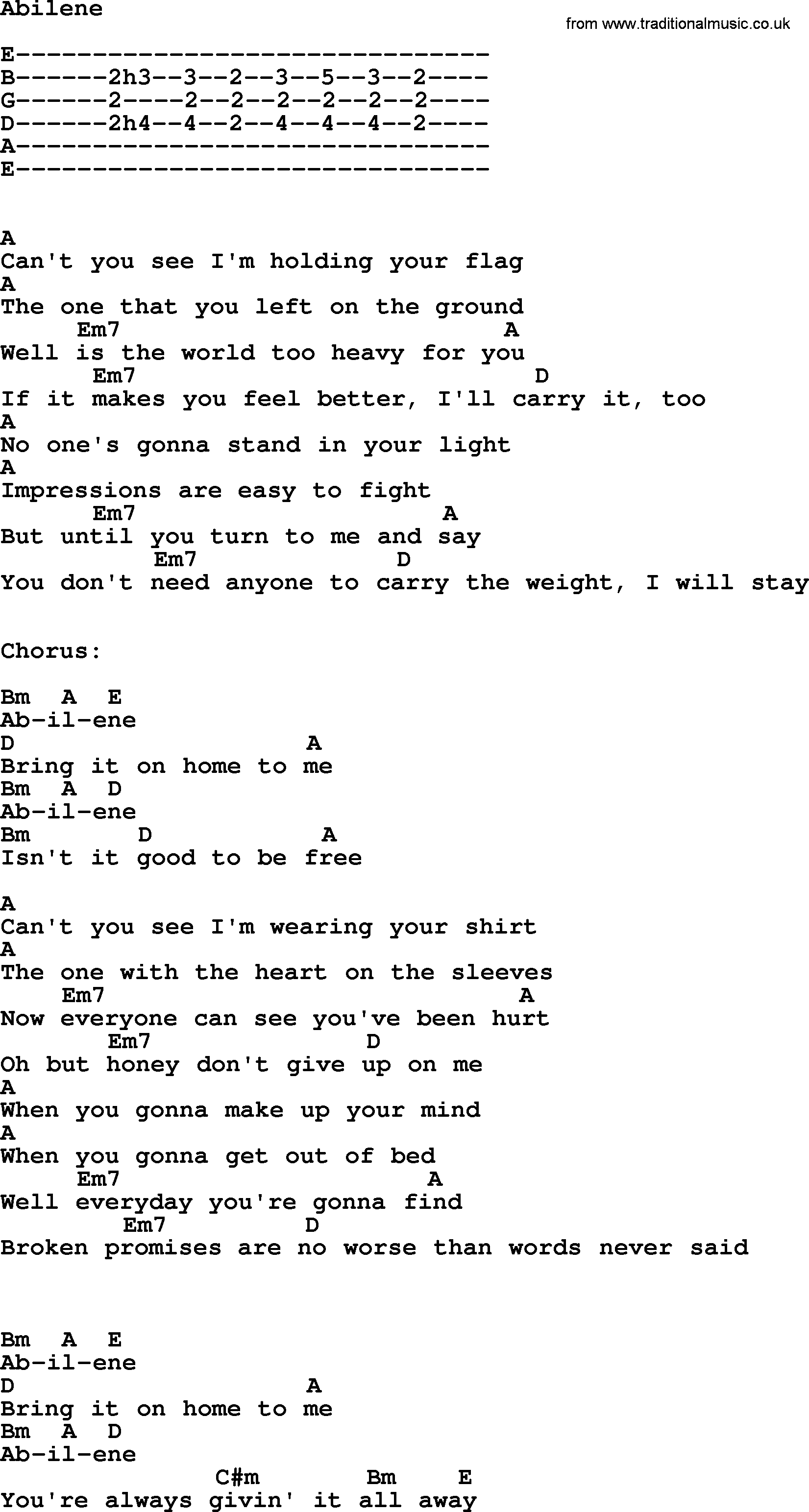 Willie Nelson song: Abilene, lyrics and chords