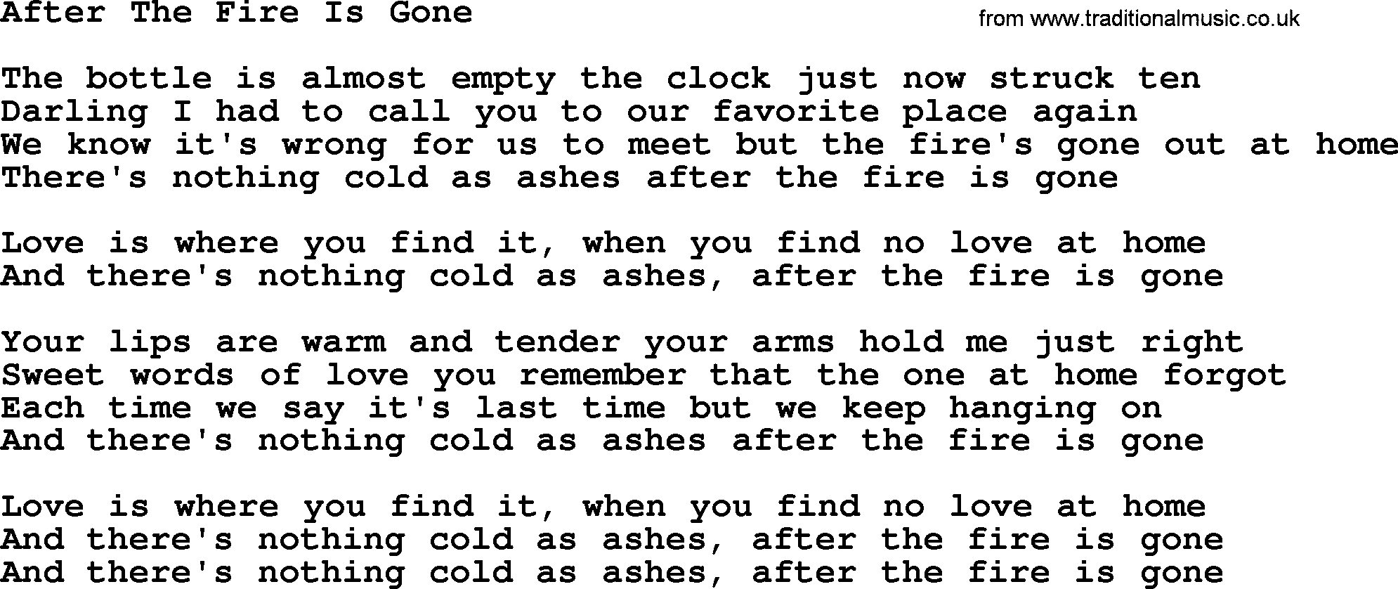 Willie Nelson song: After The Fire Is Gone lyrics