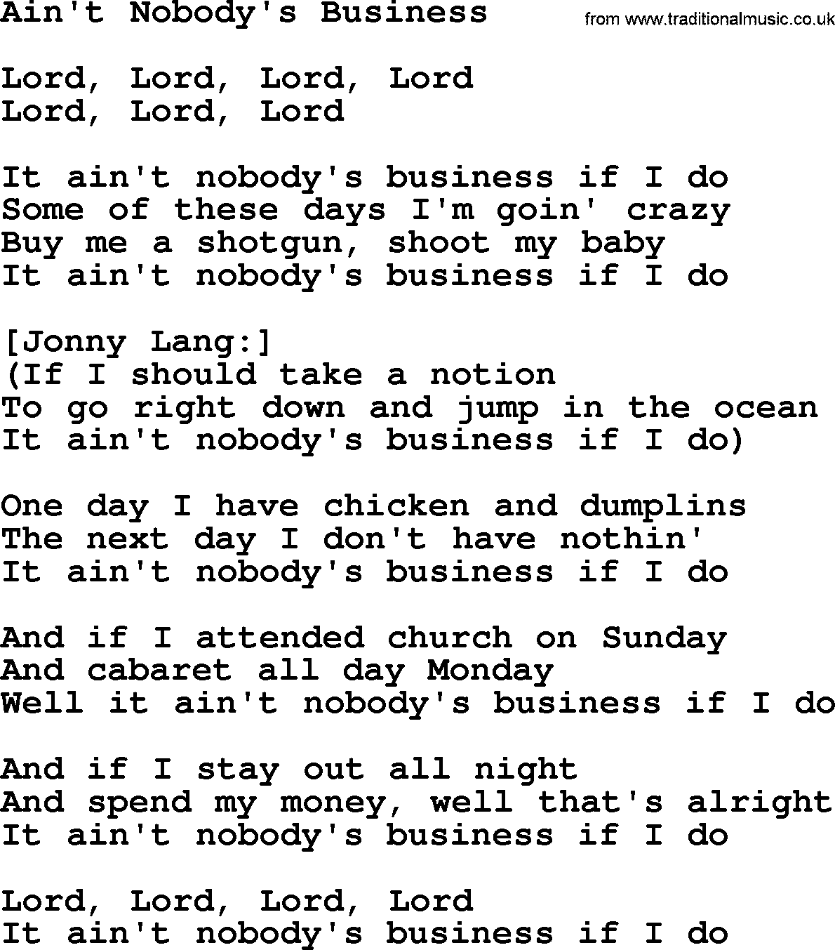 Willie Nelson song: Ain't Nobody's Business lyrics