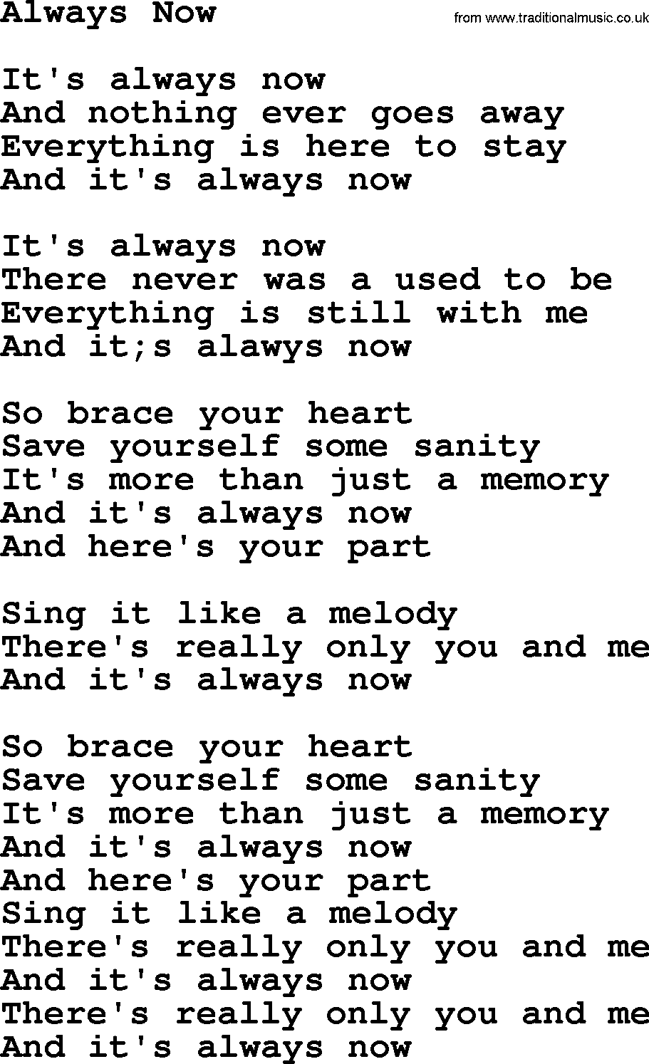Willie Nelson song: Always Now lyrics