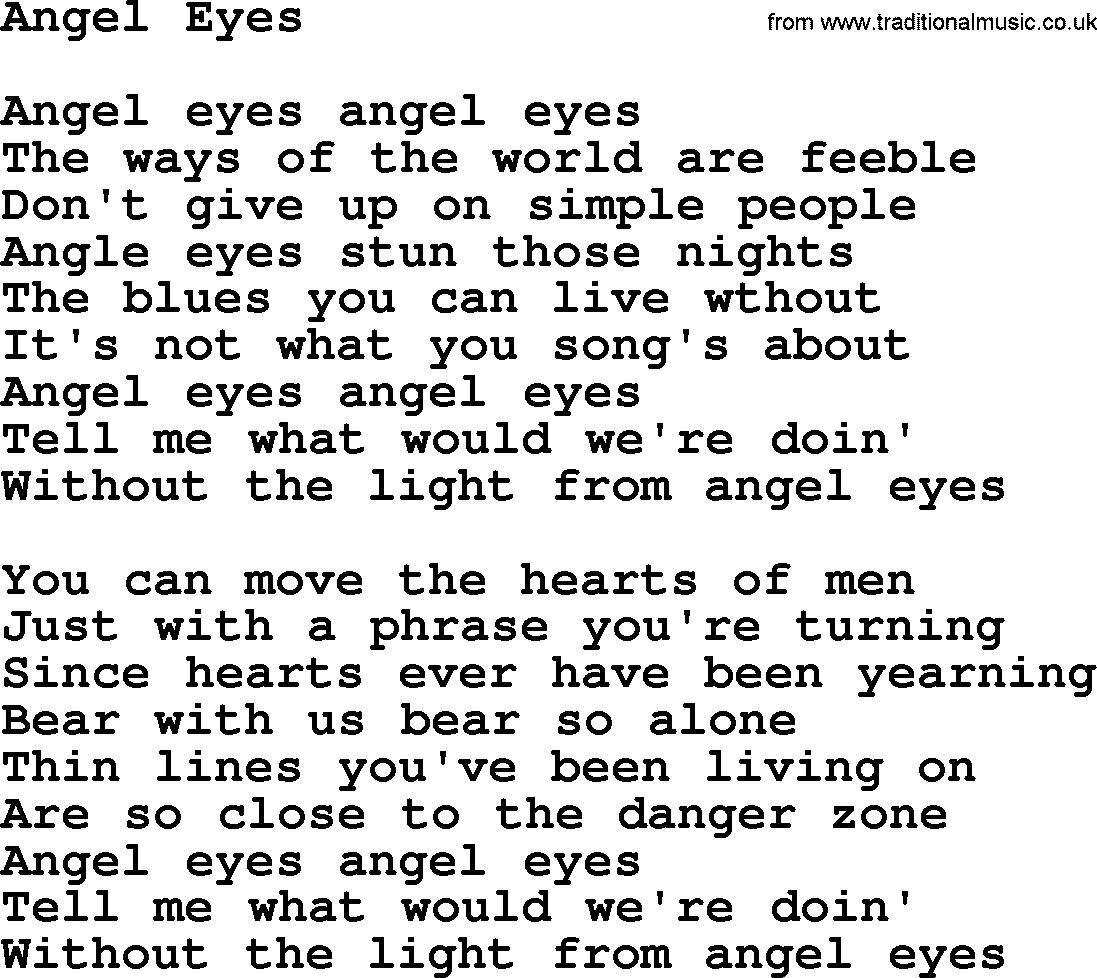 Willie Nelson song: Angel Eyes lyrics