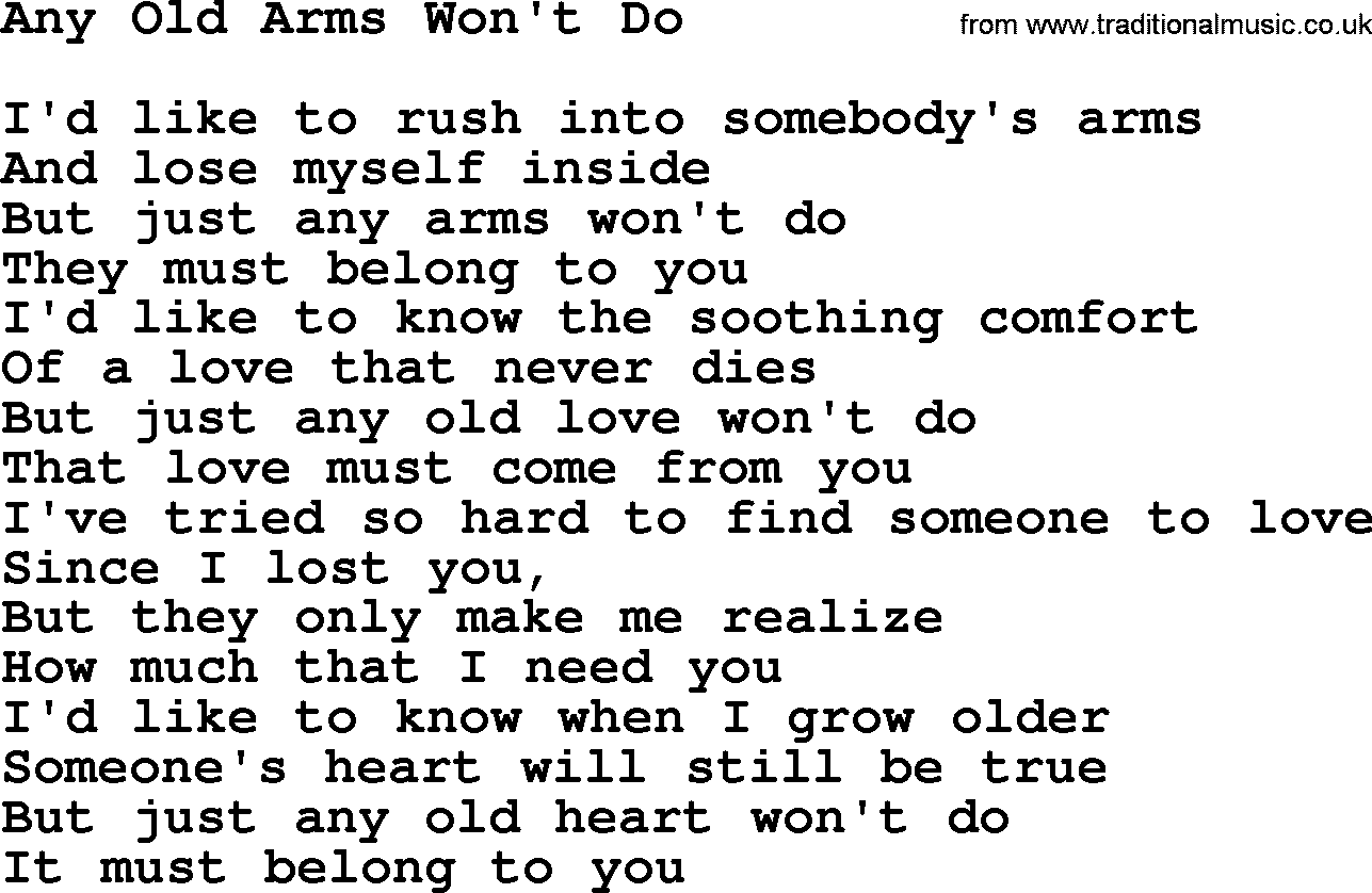 Willie Nelson song: Any Old Arms Won't Do lyrics