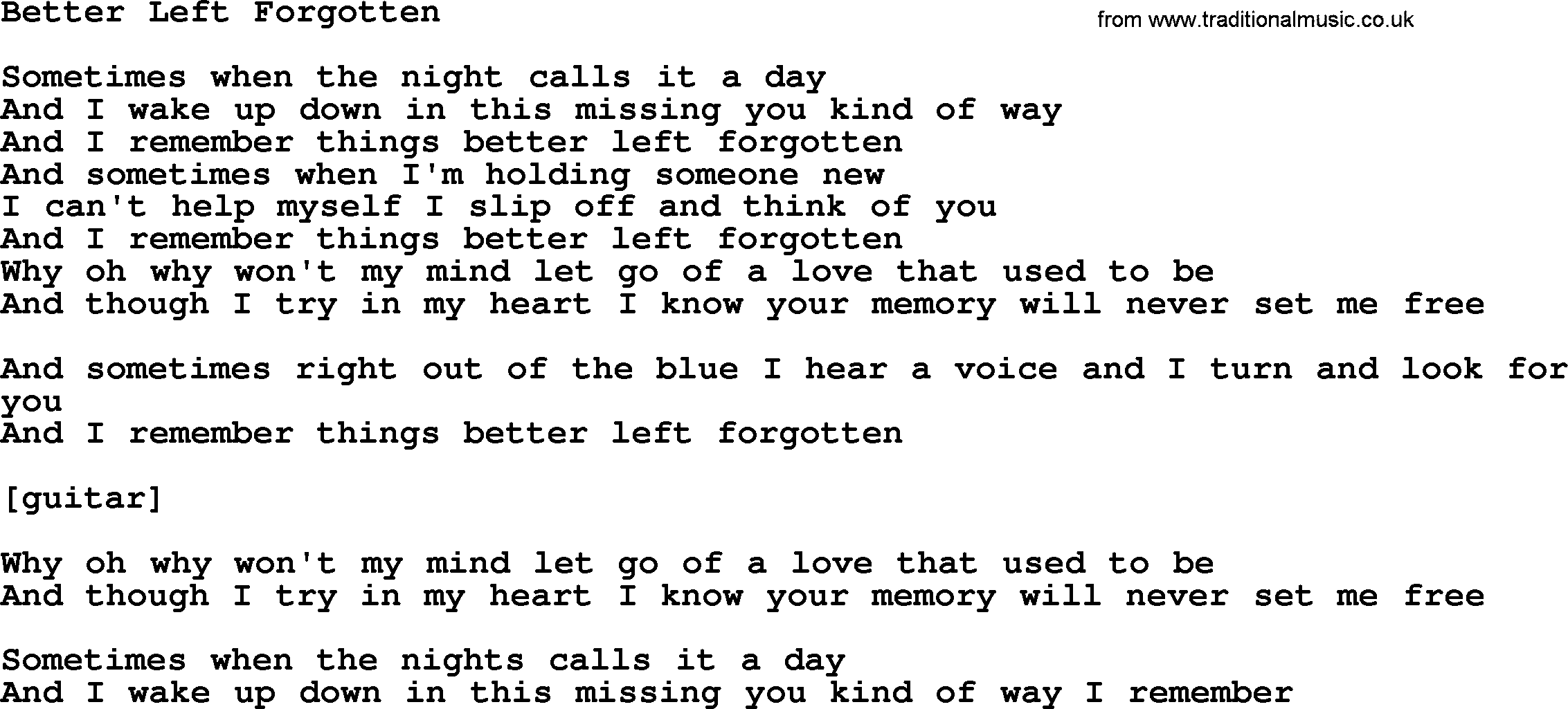 Willie Nelson song: Better Left Forgotten lyrics
