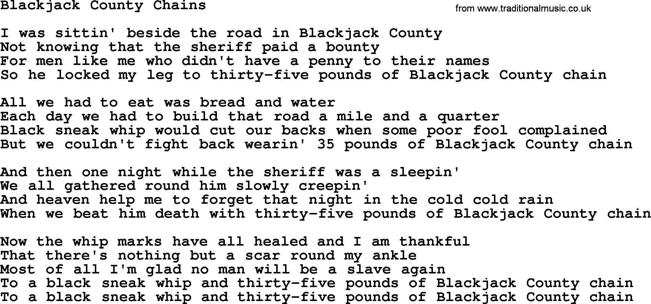 Willie Nelson song: Blackjack County Chains lyrics