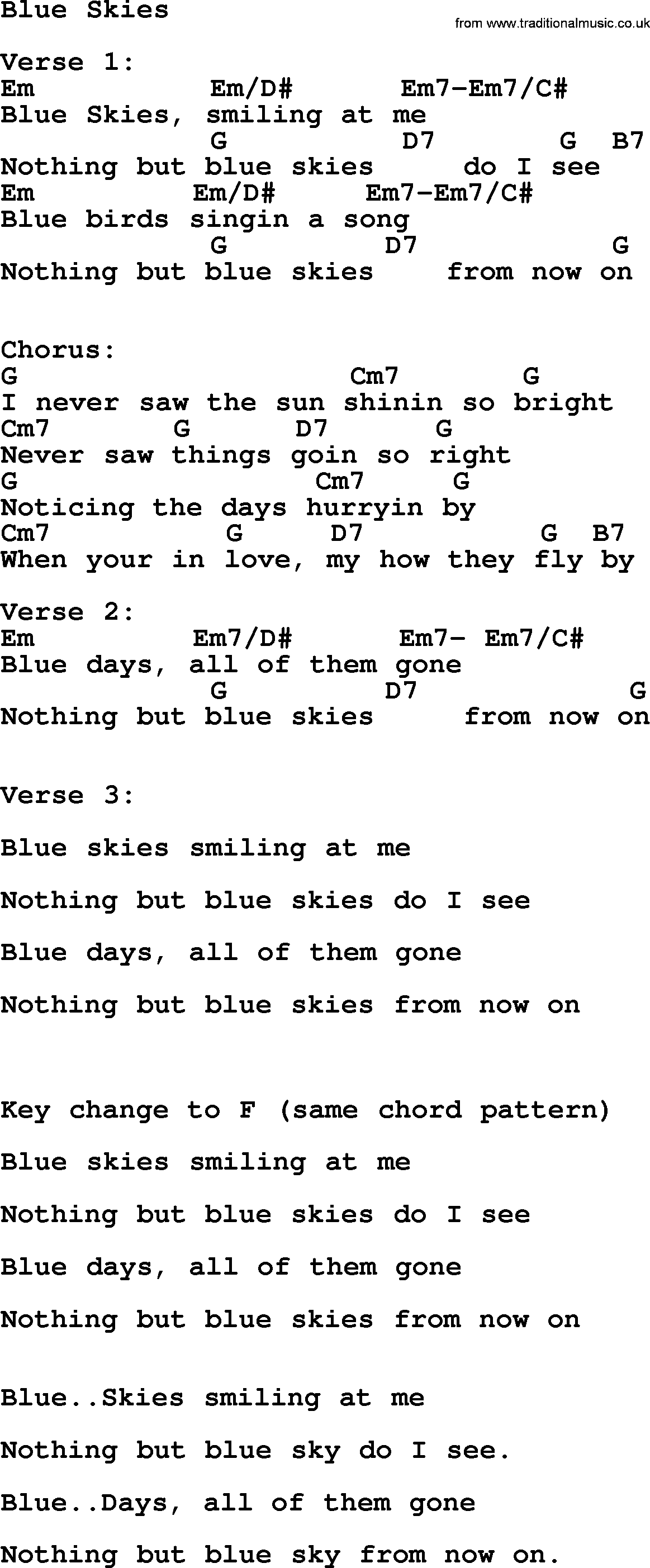 Willie Nelson song: Blue Skies, lyrics and chords
