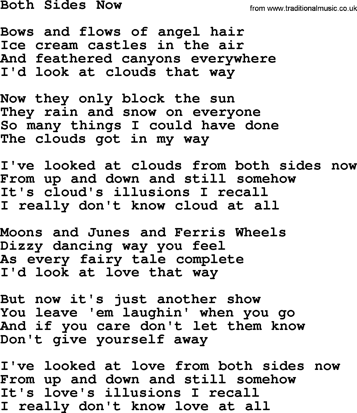 Willie Nelson song: Both Sides Now lyrics