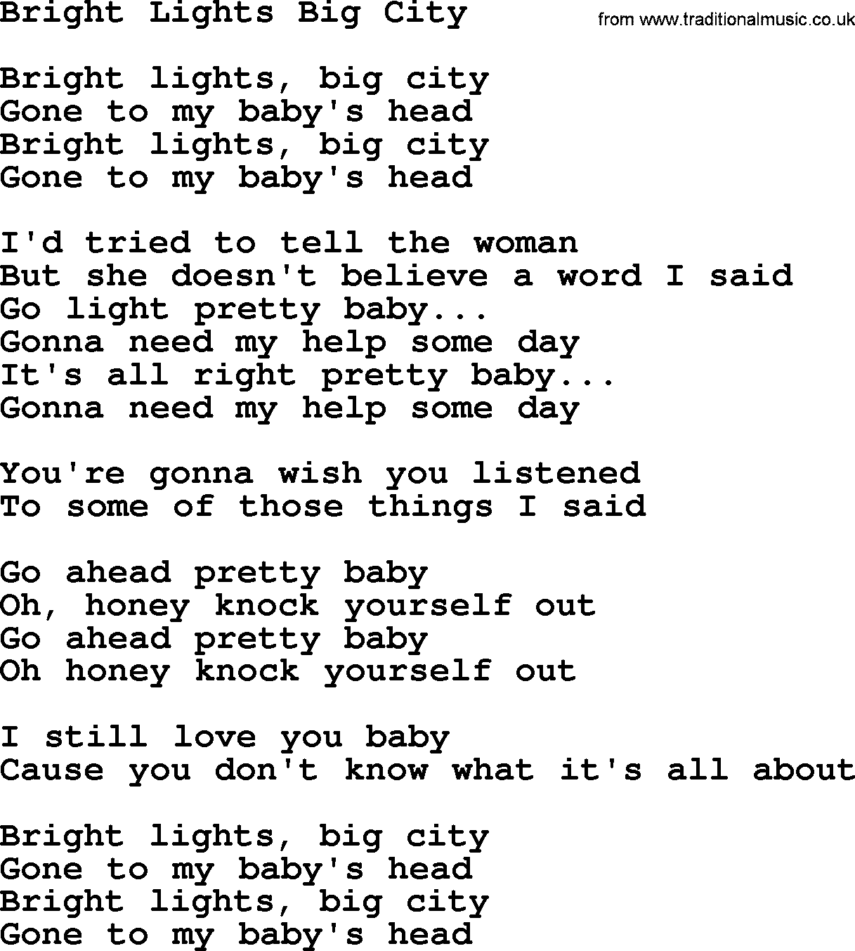 Willie Nelson song: Bright Lights Big City lyrics