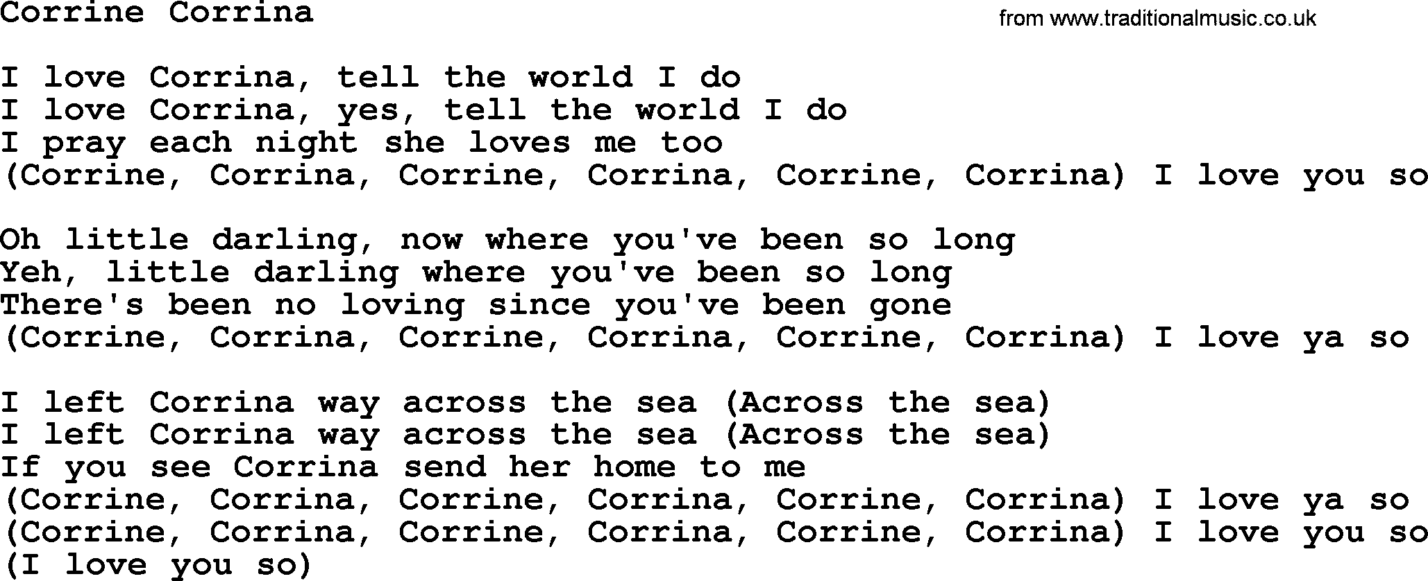 Willie Nelson song: Corrine Corrina lyrics